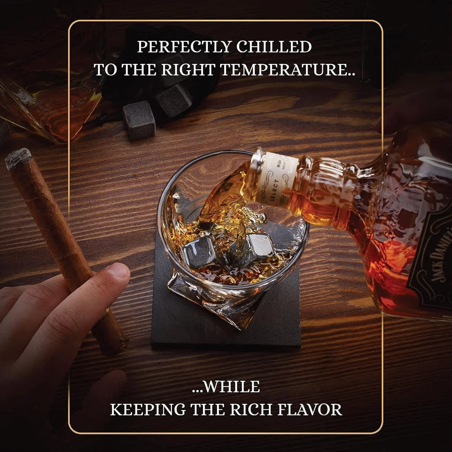 Prezenty do whisky dla mężczyzn – zestaw kamieni do whisky wielokrotnego użytku w czarnej drewnianej tacy – kostki lodu burbon, kamienie chłodzące, prezenty na emeryturę dla mężczyzn, męża,