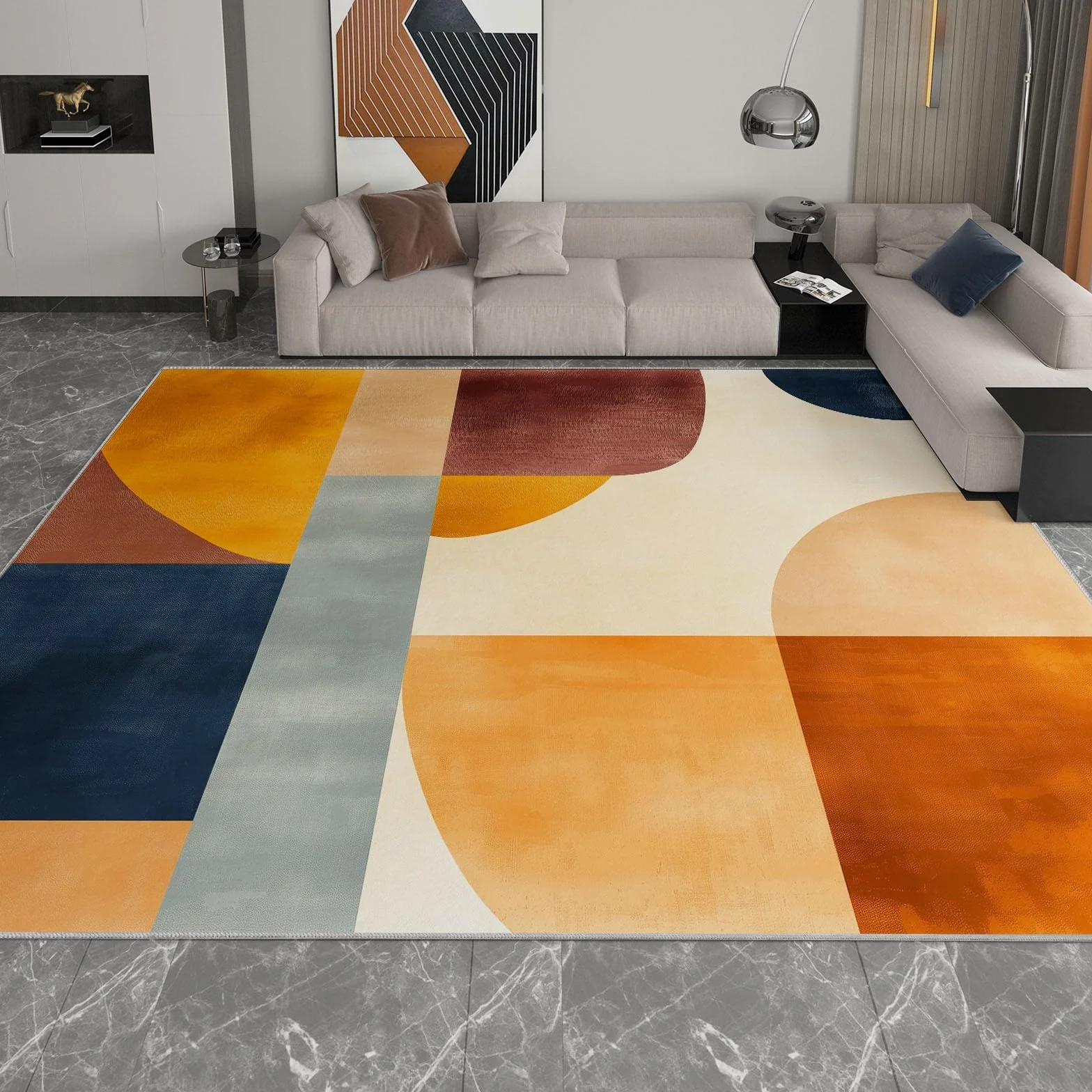 Abstrakcyjny dywan do salonu 140 x 200 cm - Geometryczny minimalistyczny nadruk dekoracyjny dywan z klockami, kolor z krótkim włosiem antypoślizgowa prostokątna wycieraczka do salonu jadalni