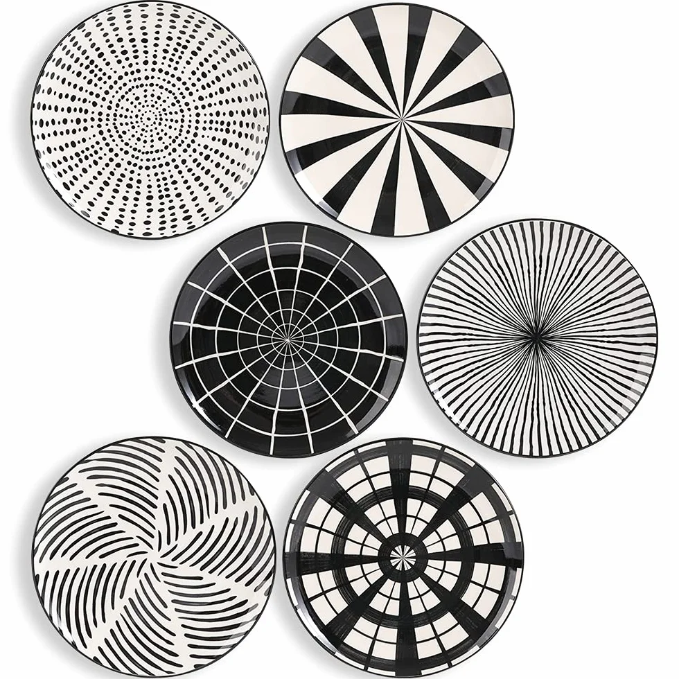 Talerze płaskie - Porcelanowy talerz deserowy - Zestaw 6 czarnych talerzy do sałatek | Owoce | Przystawki | Śniadanie - 20,3 cm