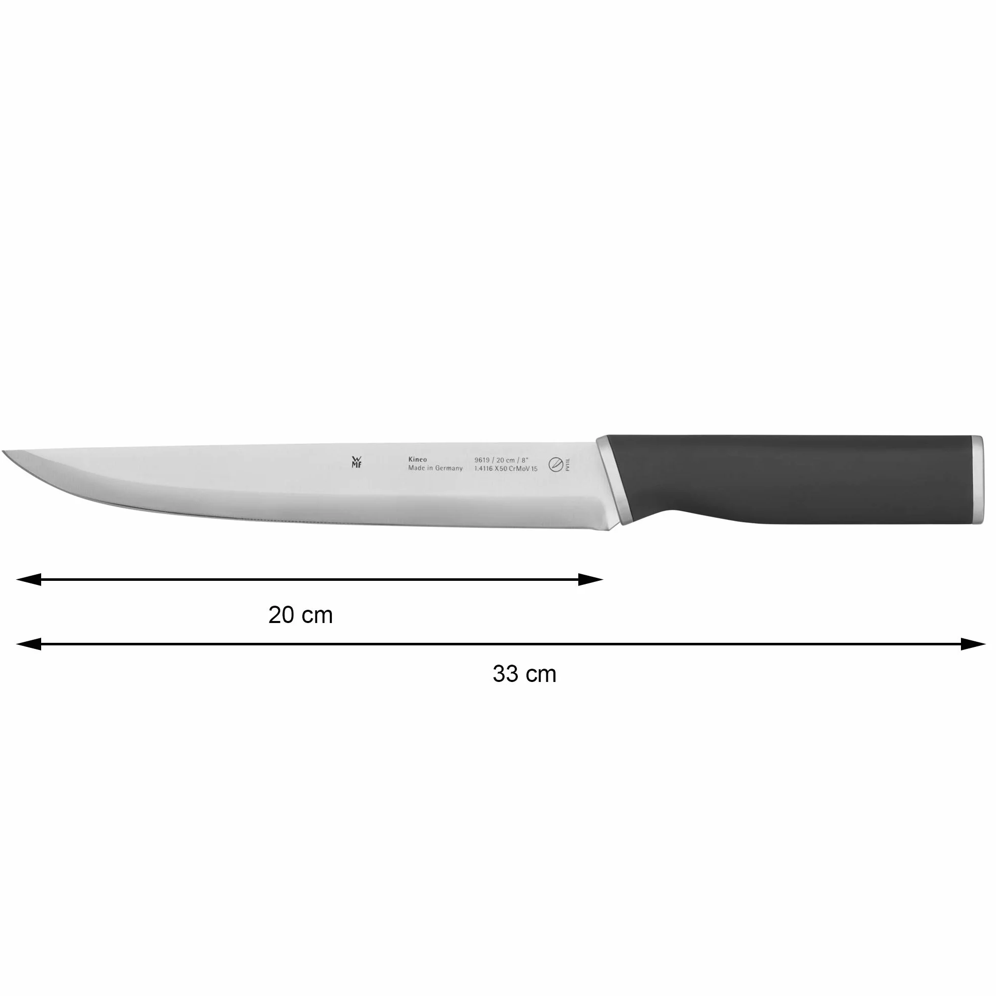 WMF Kineo nóż do mięsa 33 cm, Made in Germany, ostry nóż do filetowania, Performance Cut, kinetyczne wzornictwo, specjalna stal ostrza, ostrze 20 cm