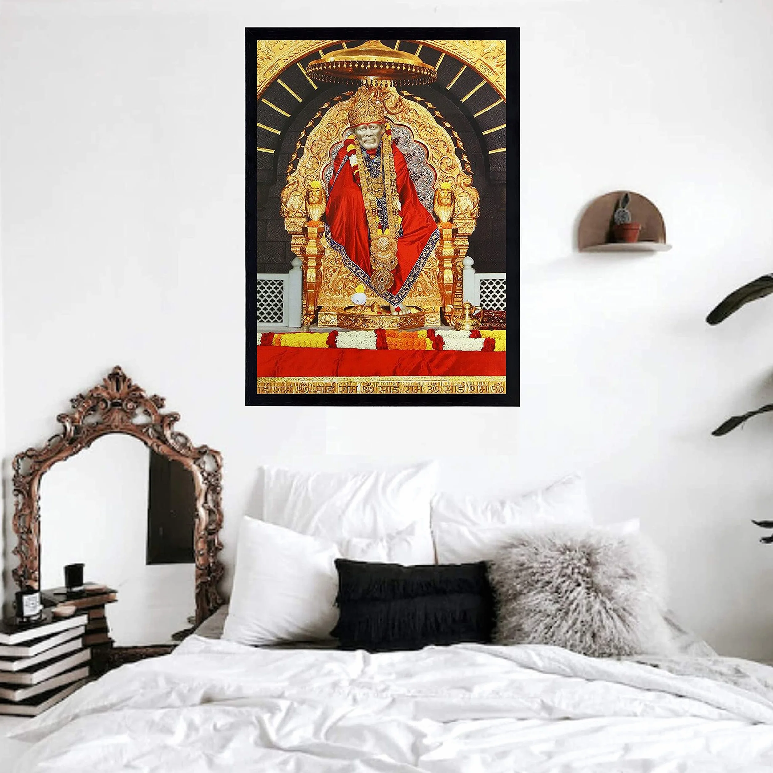 Shirdi Sai Baba duża ramka na zdjęcia rozmiar duża na ścianę (45 x 66 cm, szkło akrylowe), czarna