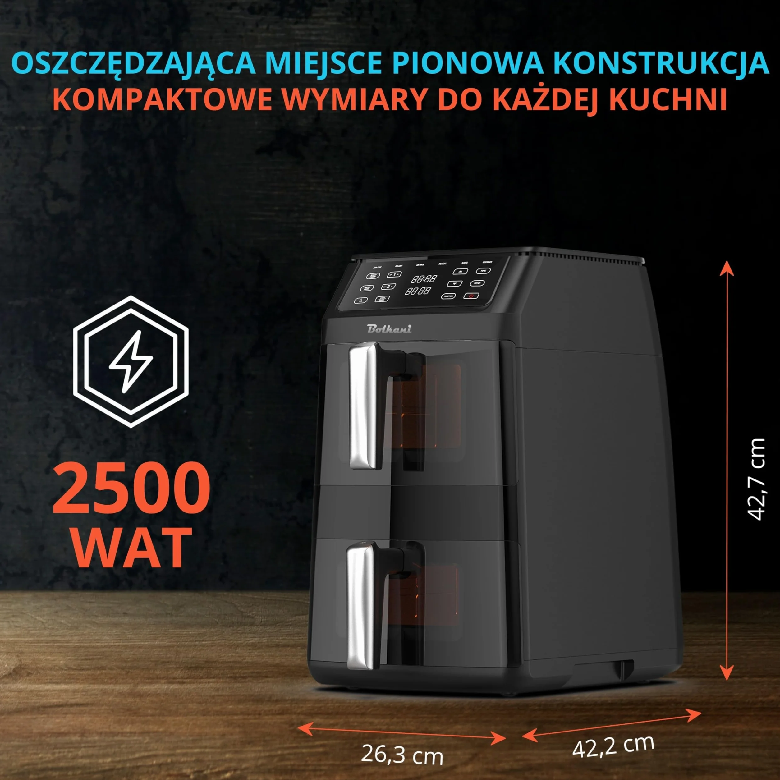 Frytkownica na gorące powietrze, 11 l, z 2 komorami i okienkiem, podwójna komora Airfryer z podwójną funkcją, automatyczne programy 6 w 1, ekran dotykowy, nieprzywierające i nadające się do