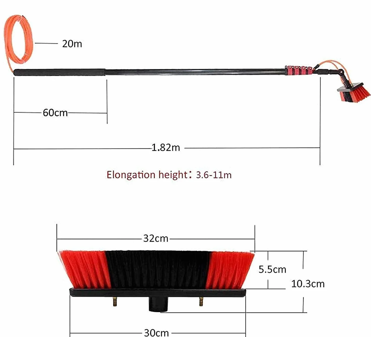 Zestaw słupków zasilanych wodą 10 m do czyszczenia okien, system czyszczenia paneli słonecznych z głowicą szczotki 35 cm, profesjonalny sprzęt do mycia szkła, rozwiązanie narzędziowe.