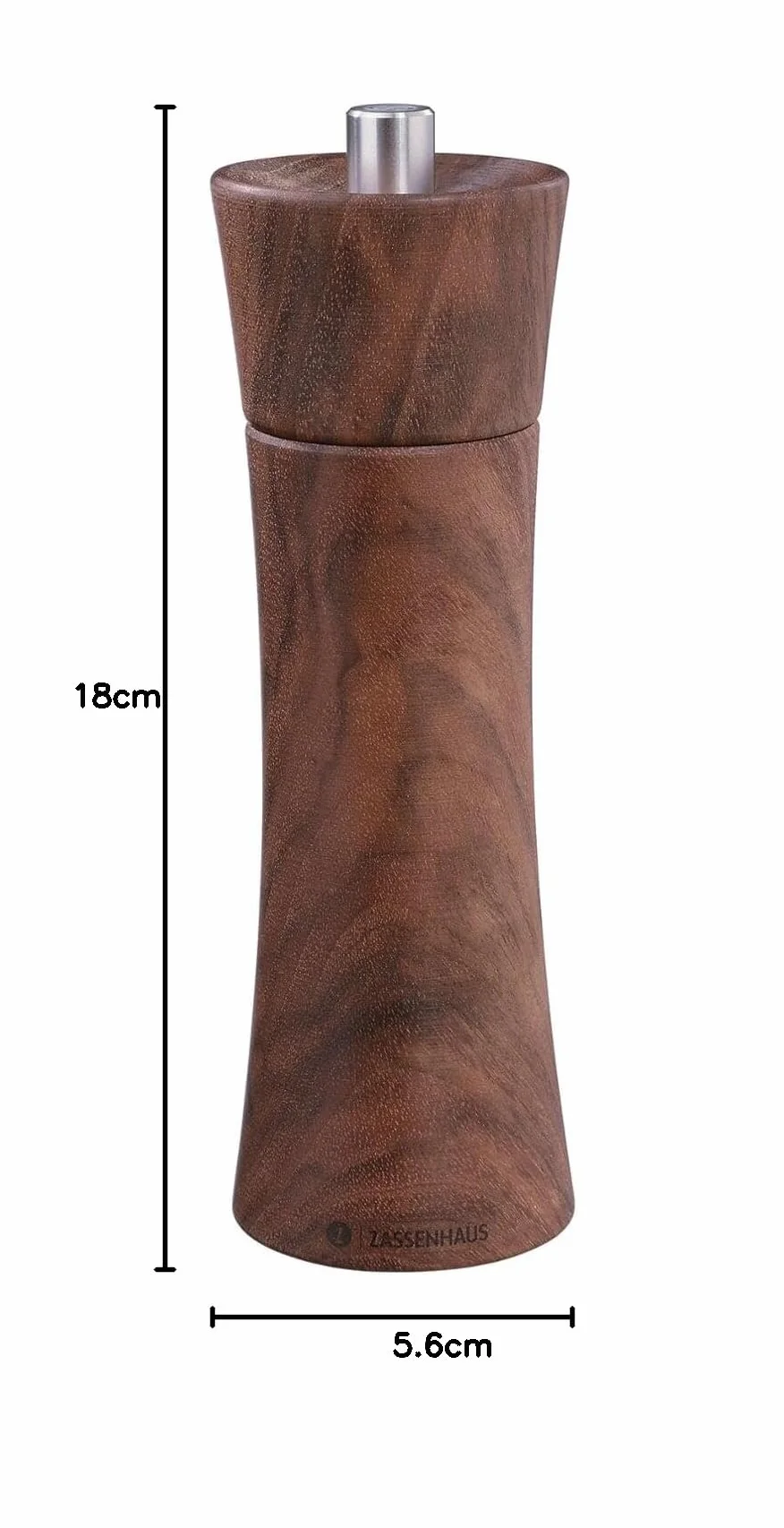 Zassenhaus Młynek do soli FRANKFURT 18 cm | orzech włoski | z płynnie regulowanym mechanizmem ceramicznym o wysokiej wydajności | wypełniony młynek do przypraw | Ø 5,6 × 18 cm