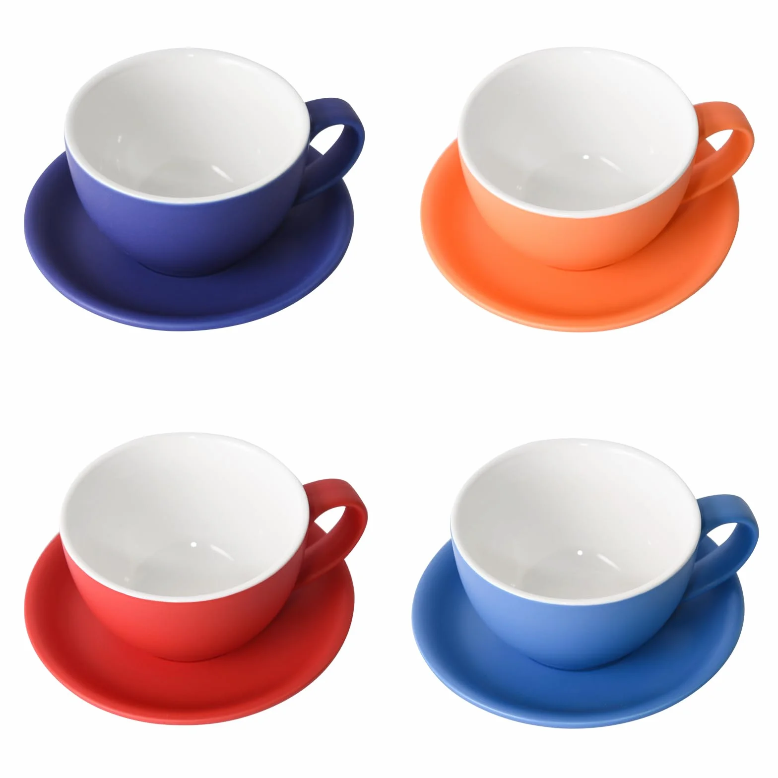 Yundu Zestaw filiżanek do cappuccino i kawy, 4 x 300 ml, ceramiczne, matowe ciemne odcienie, mieszanka do latte art i baristy