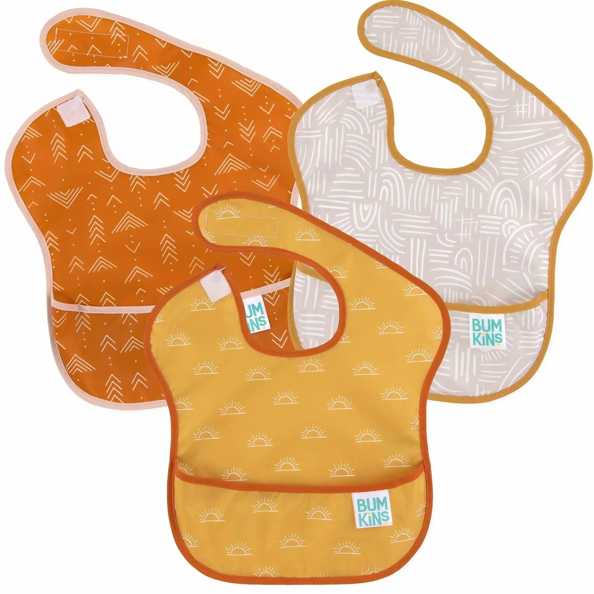 Bumkins Bibs for Girl or Boy, SuperBib Baby and Toddler for 6-24 Months, Essential Must Have for Eating, Feeding, Baby Led Weaning Supplies, Mess Saving Catch Food, Waterproof Fabric 3-pk Desert Boho