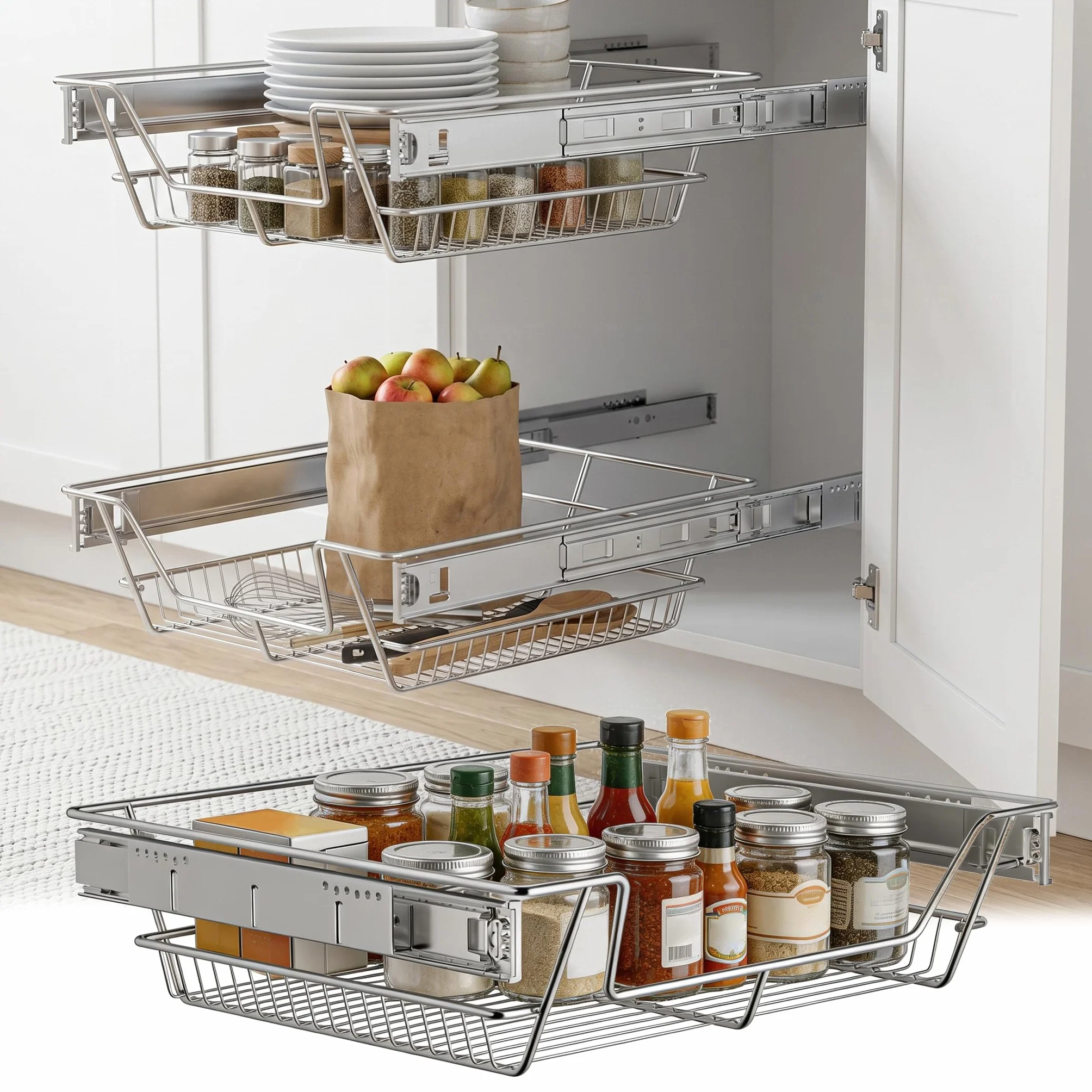 2-częściowa szafka kuchenna, teleskopowa szuflada apteczna, do sypialni, wysuwana półka, wysuwana półka, organizer do szafek 60 cm