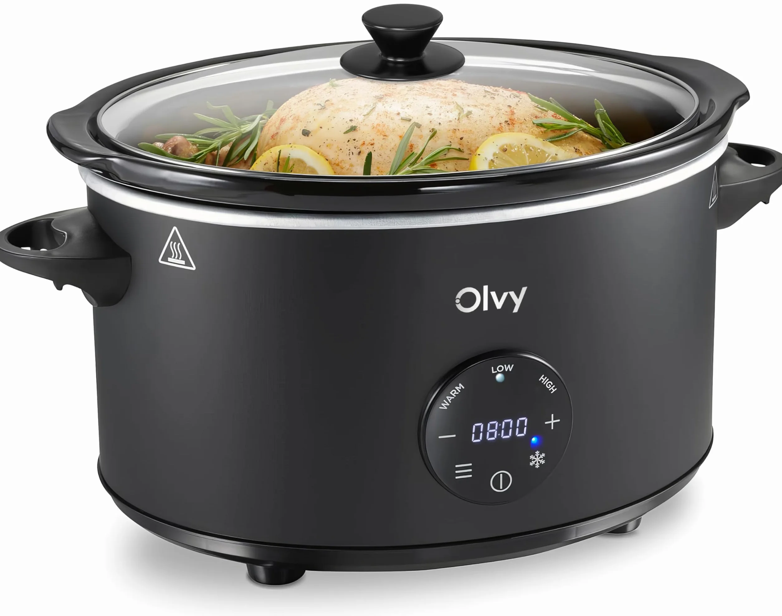 Olvy Slow Cooker 6 l Pro cyfrowy wolnowar z timerem, ekranem dotykowym, funkcja rozmrażania, 24 h, timer, 3 stopnie