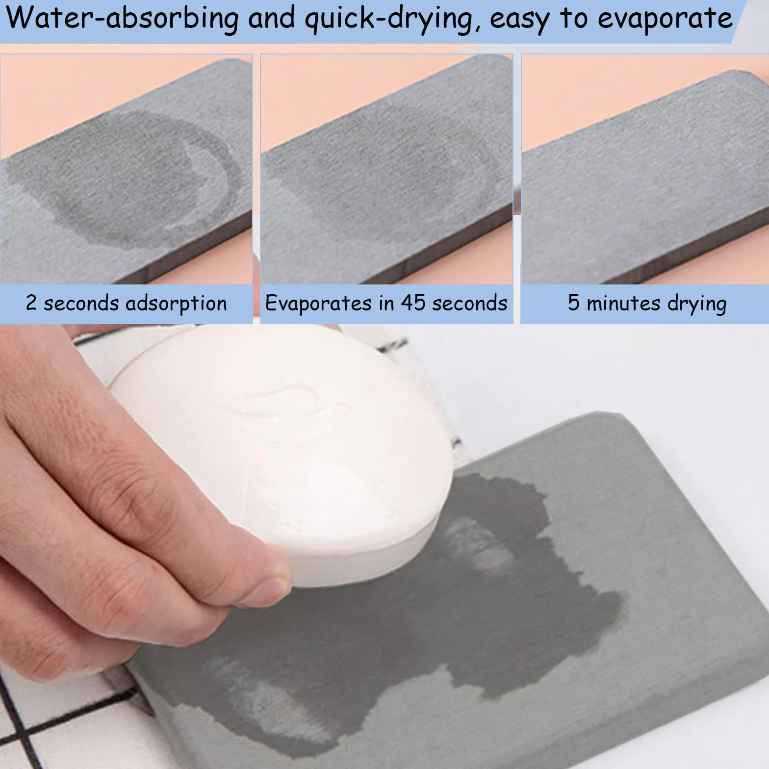3 szt. Dywanik łazienkowy Szybkoschnący dywanik łazienkowy Diatomit 16 x 8 cm, 8 x 8 cm Absorbujący kamień Zlew Diatomitowy Antypoślizgowy Skośny Design do zlewów krawędzi wanny Kabina