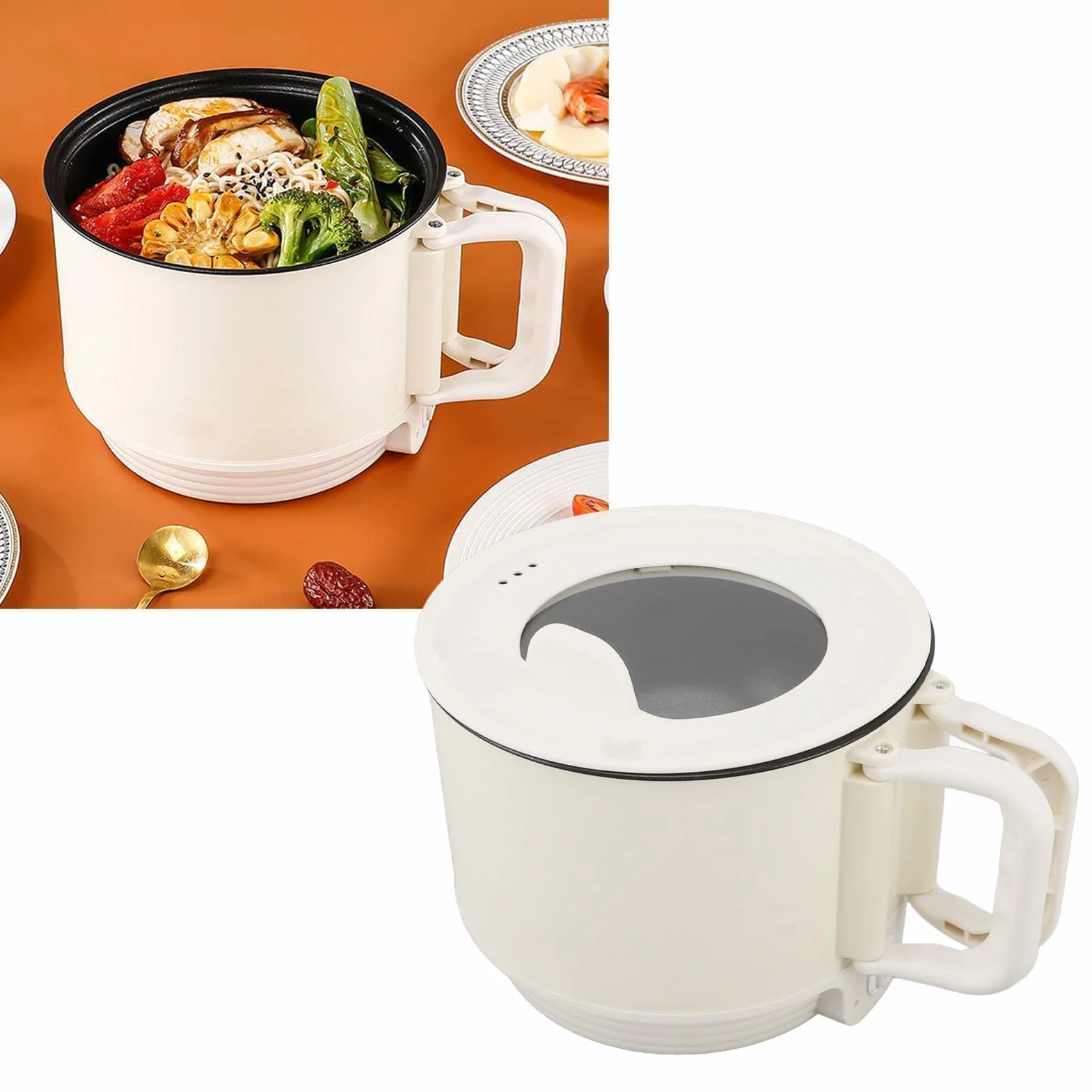 Elektryczny Hot Pot, 1,8 L Pojemno??, 2 Biegi Regulacji, Przeno?ny, Pow?oka Nieprzywieraj?ca, Mini Kuchenka do Ramen, Makaronu, Zupy, Stek¨®w, Jajek, P?atk¨®w Owsianych, Bia?y