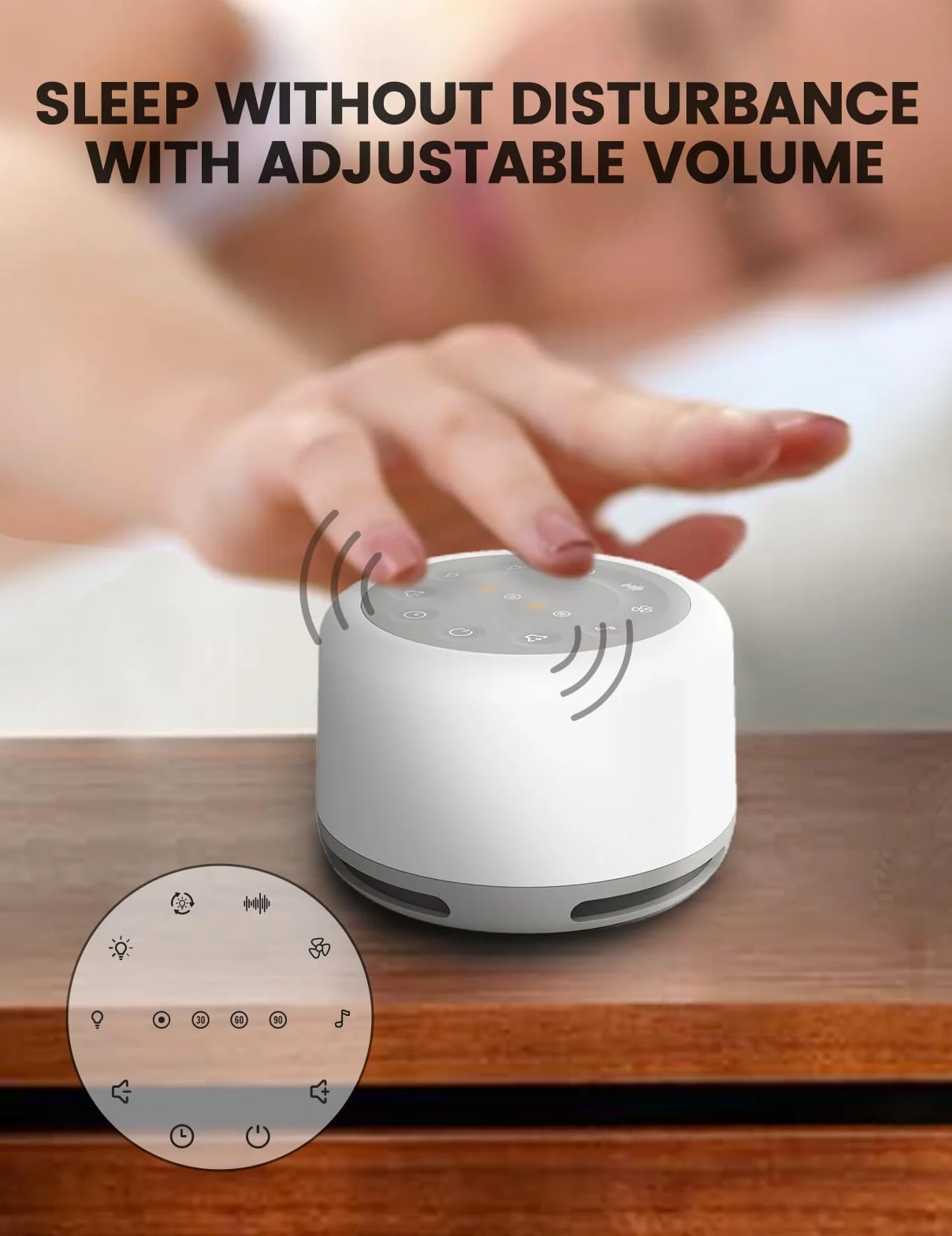 VAYDEER White Noise Machine Baby biały szum [akumulator 2000 mAh] [6 poziomów jasności] [połączenie Bluetooth] [24 uspokajające dźwięki] pomoc w zasypianiu dla niemowląt z super akumulatorem dla