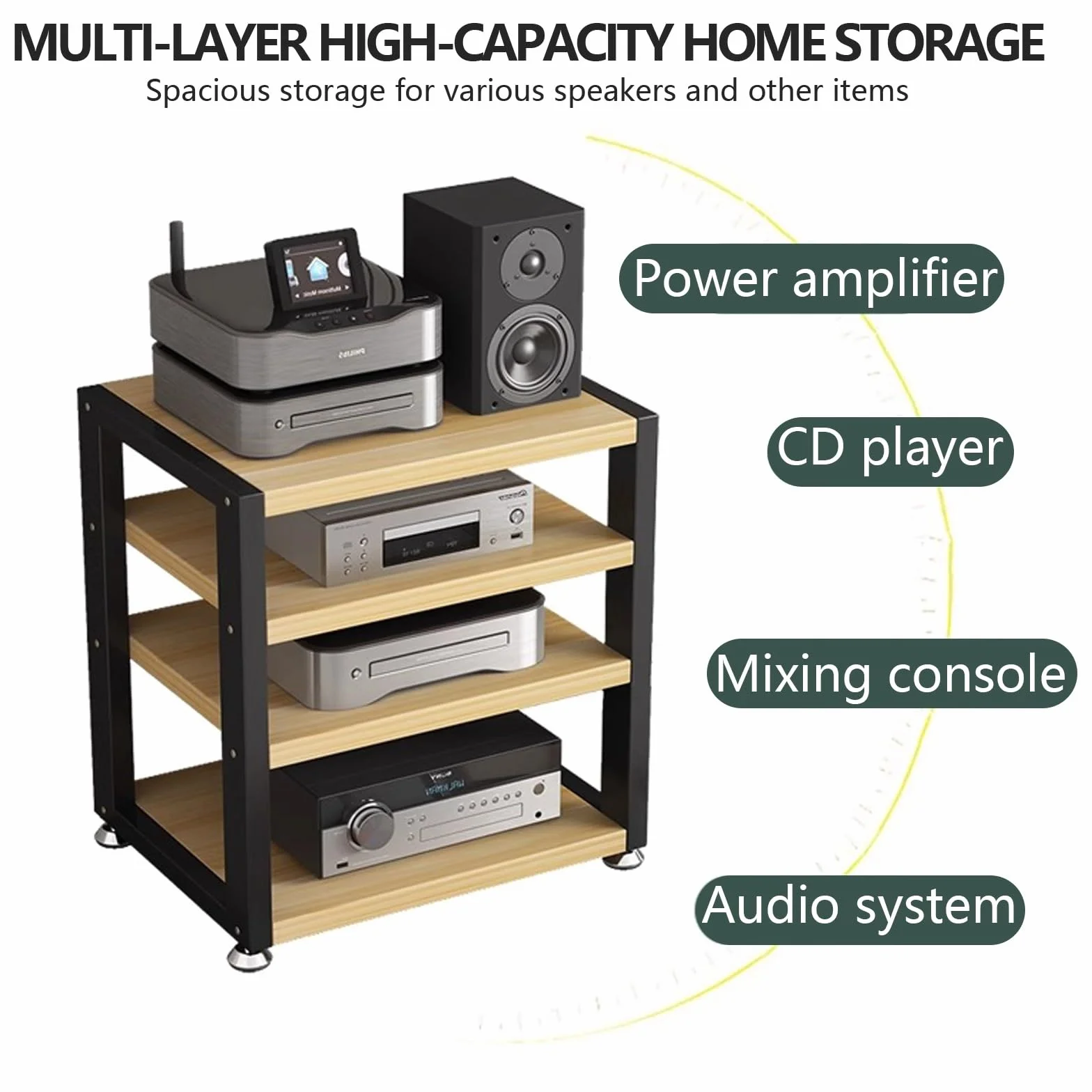 2-poziomowy stojak na media AV, otwarty stojak audio do stereo i systemów, multimedialna szafka do przechowywania, odtwarzacza płyt CD/DVD i wzmacniacza (czarny, 40 x 35 x 23 cm)