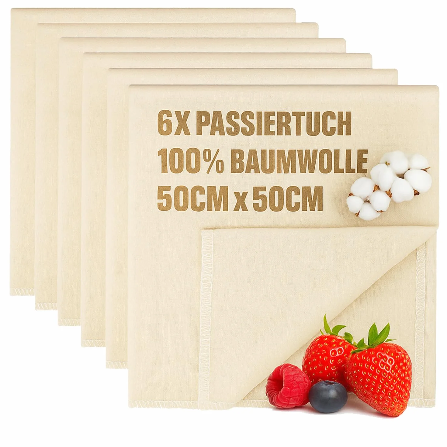 COM-FOUR® 6x bielizna piekarska, gaza, sitko, sciereczka do klusek ze 100% bawelny - Chusteczki do przygotowania ciasta - Wielokrotnego uzytku, duzej wilgotnosci - Plótno lniane do pieczenia chleba