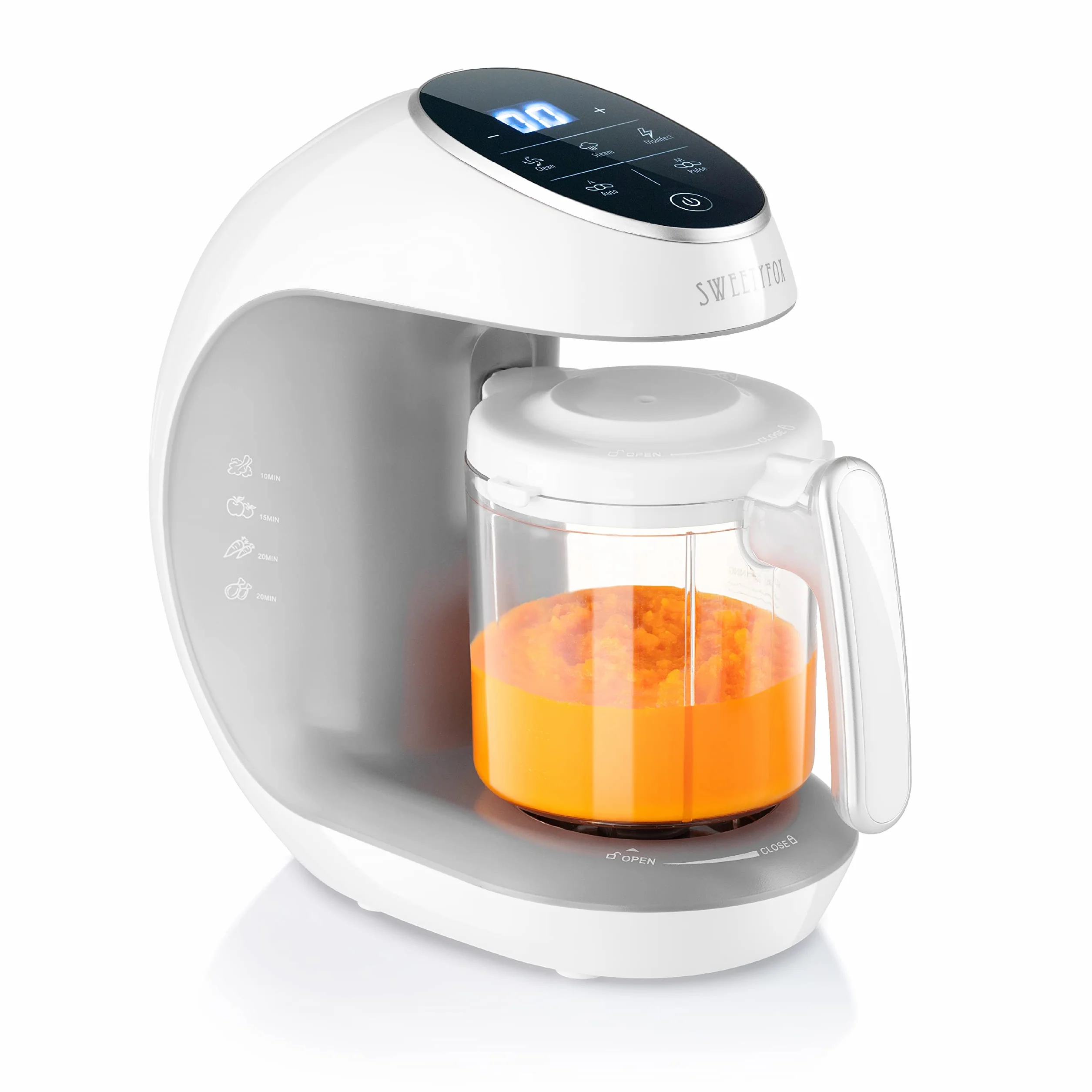 Sweety Fox - Wielofunkcyjny robot do posiłków dla niemowląt 7 w 1 – parowar, mikser, puls, automatyczne czyszczenie, sterylizator butelek, podgrzewacz kubków, rozmrażanie – podgrzewacz do kaszek.