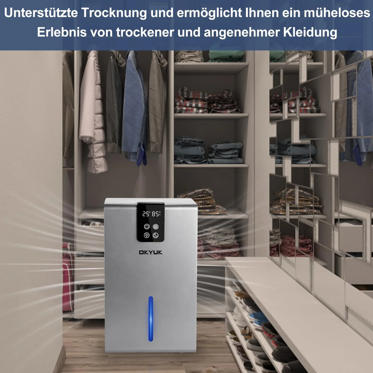 Elektryczny osuszacz powietrza 2700 ml, osuszacz powietrza do domu z automatycznym wyłączaniem, 7-kolorowe światło LED, idealny do kampera, łazienki, sypialni, piwnicy (kolor szary)