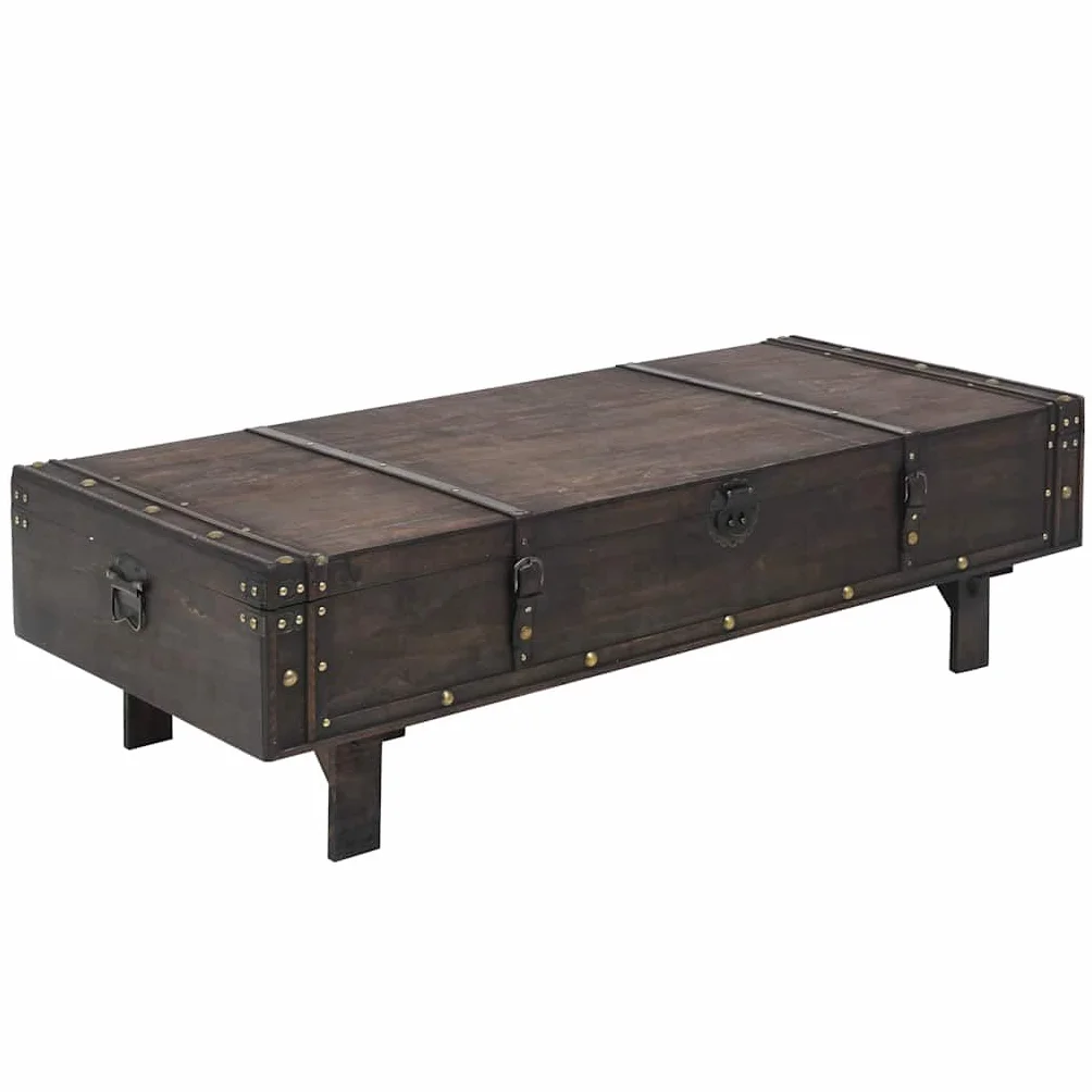Hothingwell Stolik kawowy ze sklejki w stylu vintage 120x55x35 cm | Skrzynia do przechowywania, ławka, paski ze sztucznej skóry, elementy metalowe, łatwe zamknięcie
