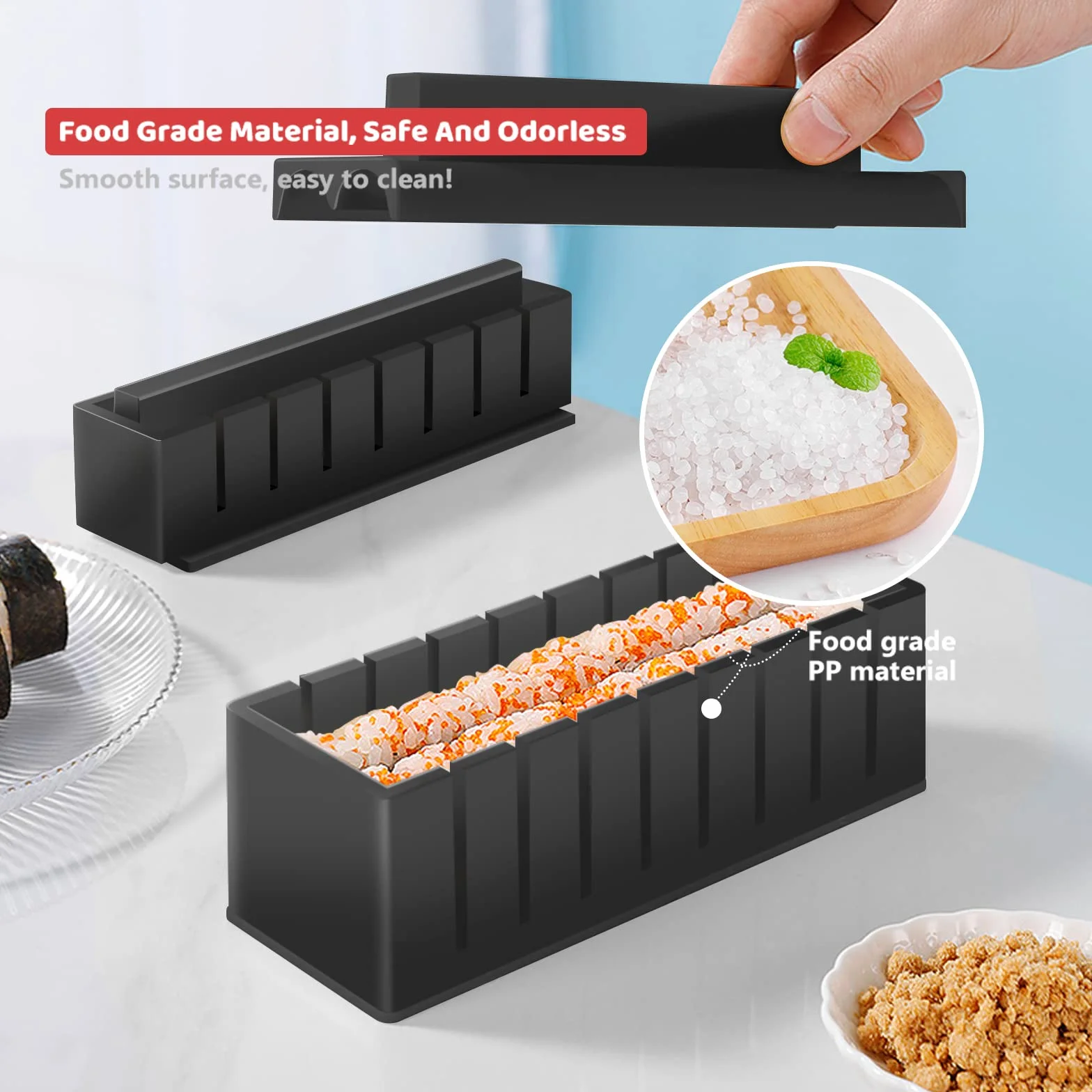 Zestaw do Robienia Sushi, 20 Elementów, Dla Początkujących, Samodzielnego Wykonania, Z Widelcem, Nożem, Matą do Rolkowania, Pałeczkami, Kompletny (Czarny)