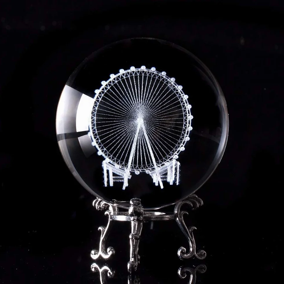 Kryształowa kula 60/80mm 3D grawerowany laserowo diabelski młyn Kryształowa kula 3D miniaturowy model Kula Szklana kula Ozdoba Akcesoria do dekoracji domu Prezenty Wróżenie Kula Czary Spoglądająca k