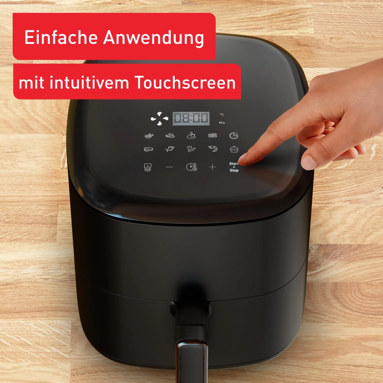 TEFAL EY2458 Easy Fry Max Frytkownica, 5 l, do 6 osób, 99% mniej tłuszczu, 10 automatycznych programów, cyfrowy ekran dotykowy, 70% mniej energii, zdrowe posiłki, części do mycia w zmywarce, czarna