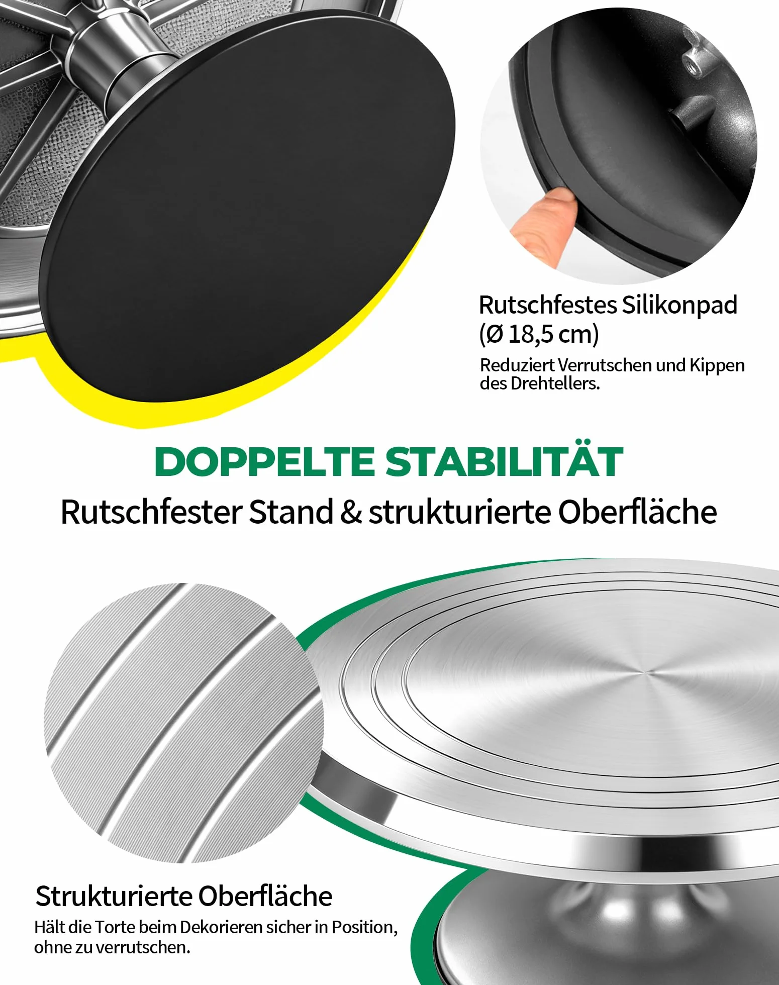 LAOYE Obrotowa Patera do Tortu z Aluminium 30 cm, Talerz Obrotowy do Dekoracji Tortów, Stojak Obrotowy, Zestaw z 5 Skrobakami i 3 Szpatułkami do Pieczenia i Dekoracji