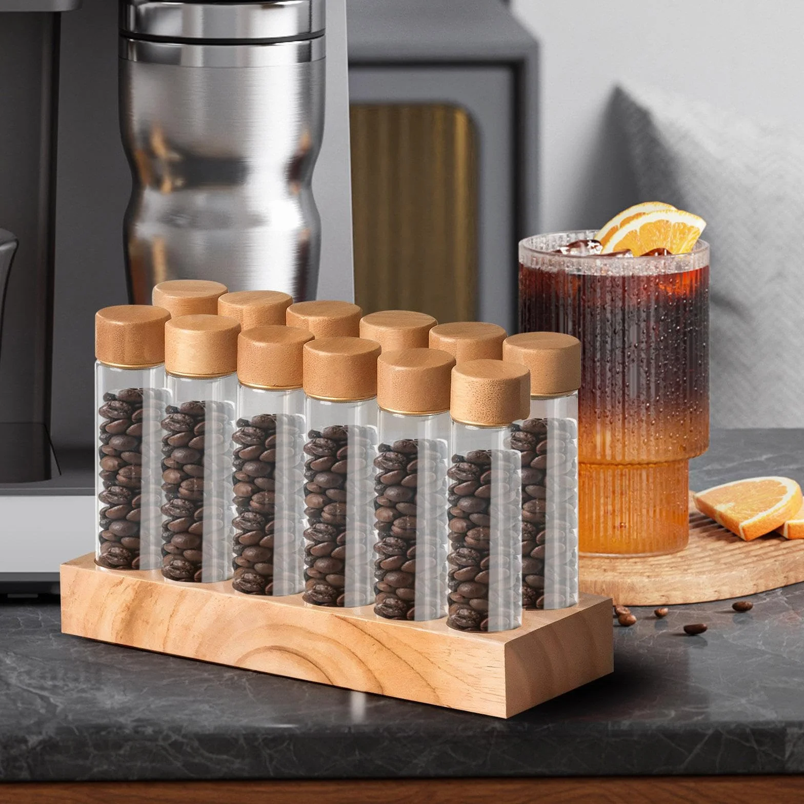 Tuby do przechowywania ziaren kawy Pojemnik na kawę z półką, pojemniki ziarna, szklane probówki blatu, wielokolorowe, 12 szt. wysokich szklanych(12pcs high glass)