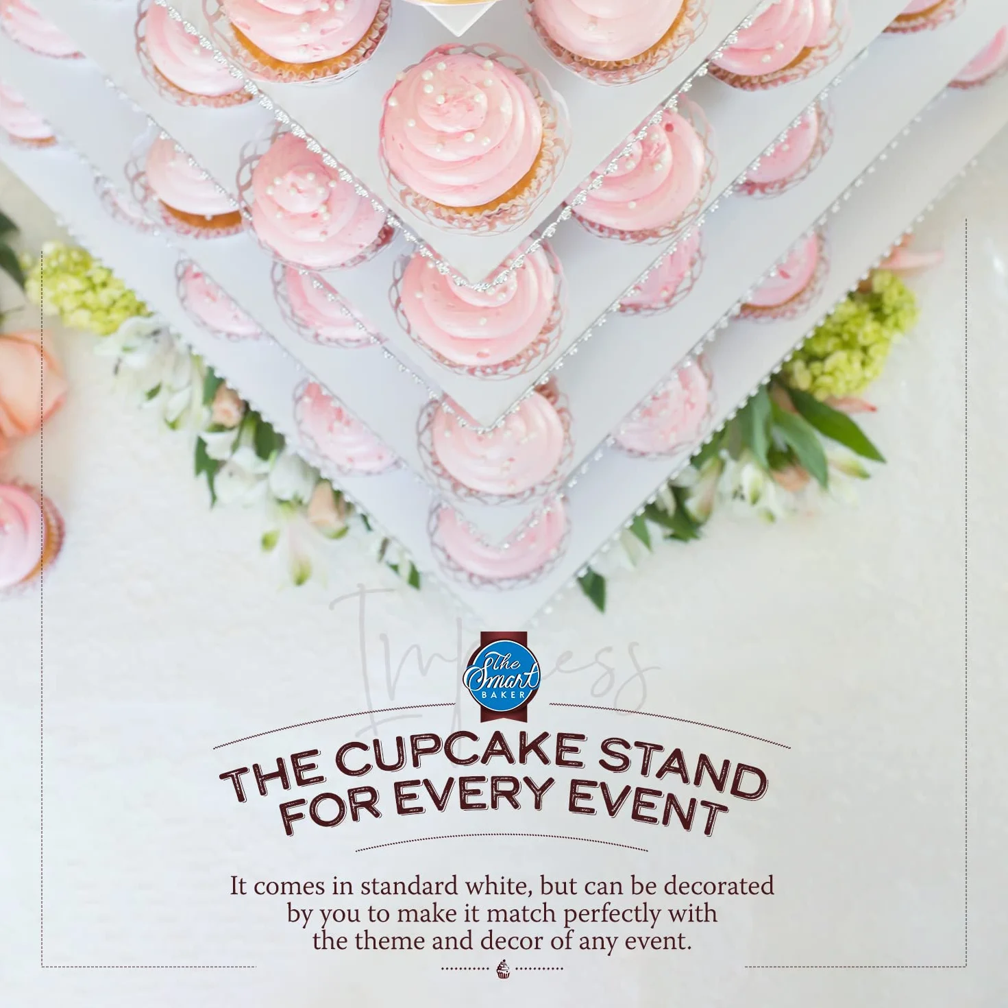 The Smart Baker Nowy, szybki i łatwy stojak na babeczki 2 w 1, okrągły stojak na babeczki – wielokrotnego użytku jako stojak na 3 lub 5 poziomów – mieści 90 babeczek