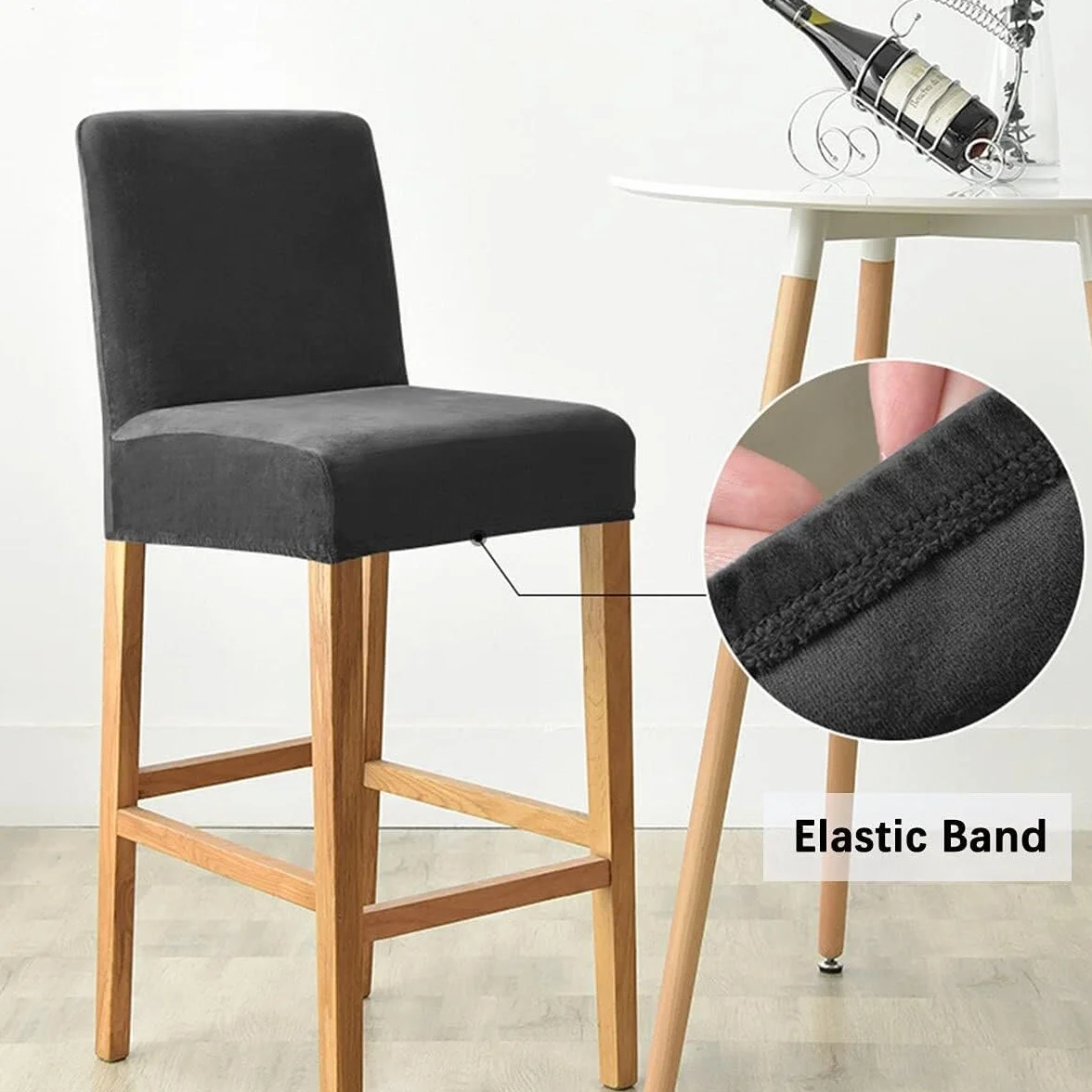 High Stretch Bar Stool Cover Counter Stool Pub Velvet Chair Slipcover for Dining Room Cafe Barstool Slipcover Furniture Chair Seat Cover Non Slip with Elastic Bottom Set of 6, (Size : Black, Materia