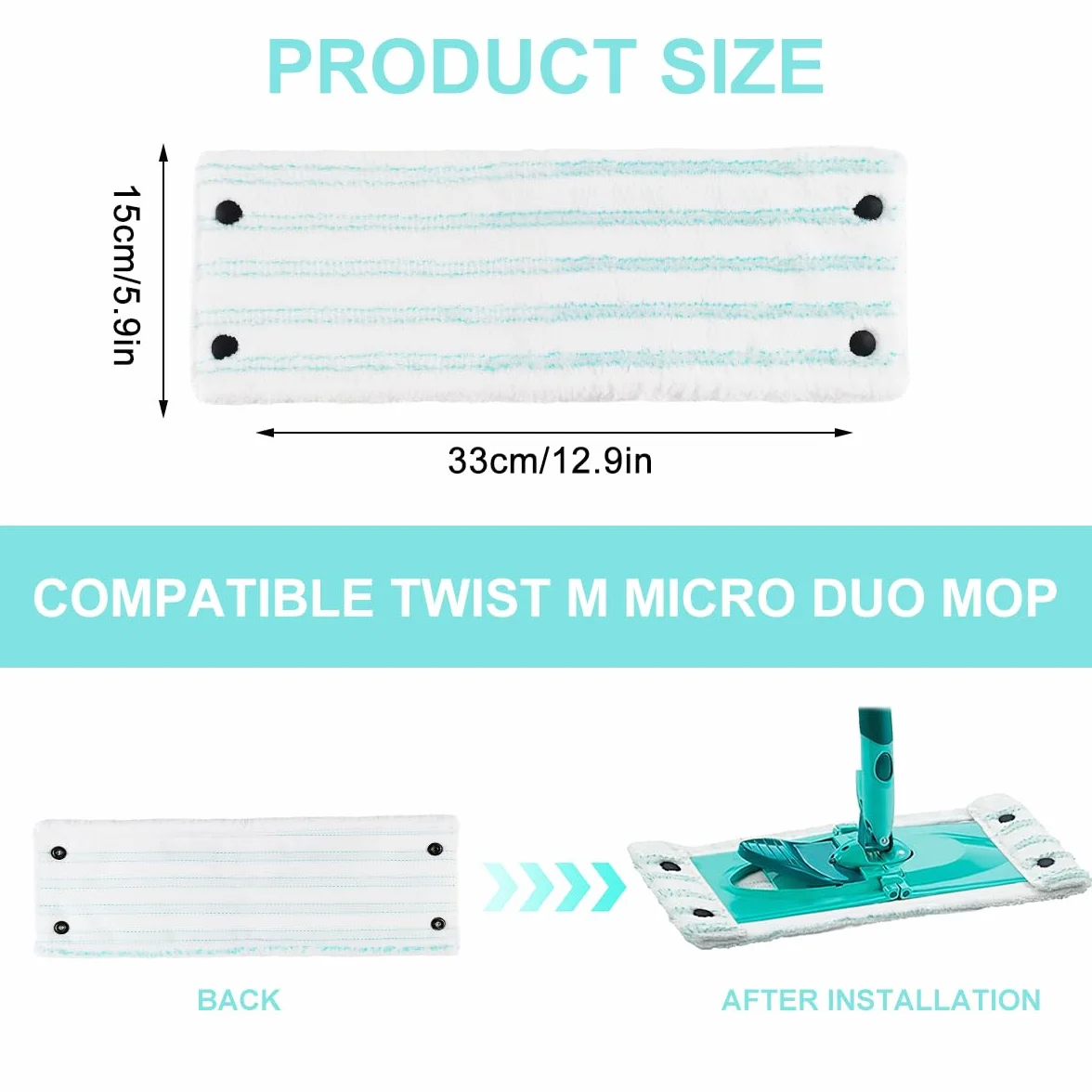 Leifheit Clean Twist M Micro Duo Zestaw 2 pokrowców na mopa podłogowego, 33 x 15 cm, akcesoria zastępcze do mopa podłogowego Leifheit, do silnego odkażania, wszystkie