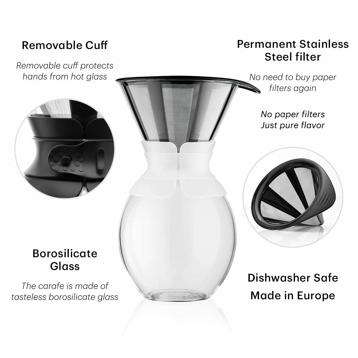 BODUM 11593-109 Ekspres do kawy z trwałym filtrem S/S, 12 filiżanek, 1,5 l, 1,5 l, korek, szkło, 1,5 litra