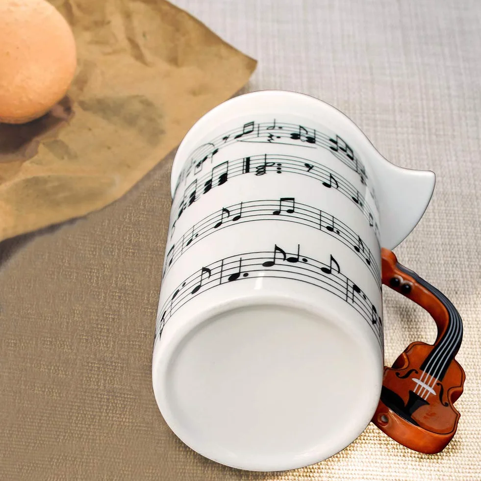 EYMPEU Muzyczny kubek do kawy z pokrywką i uchwytem w kształcie skrzypiec, 450ML zabawny kubek do kawy, herbaty, wody, prezent dla miłośnika muzyki/nauczyciela/przyjaciela