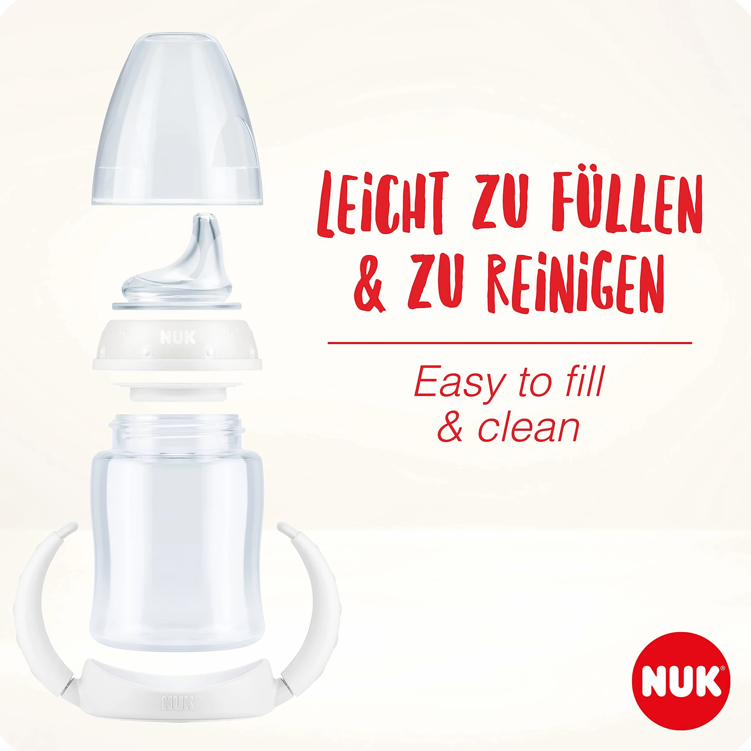 Kubek niekapek NUK First Choice Learner Cup | 6-18 miesięcy | Wskaźnik kontroli temperatury | Nieprzeciekający silikonowy dzióbek | Odpowietrznik antykolkowy | Bez BPA | 150 ml | Winnie (różowy)