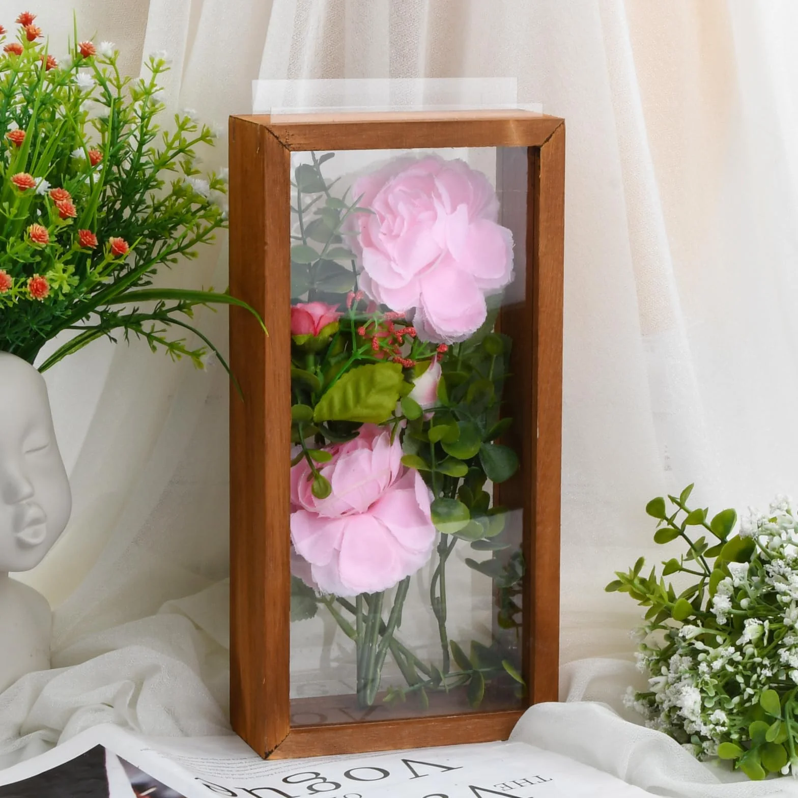 Głęboka ramka na zdjęcia 3D 25,8 x 12,6 x 5,5 cm ramki do zdjęć drzwi drewniana ramka na zdjęcia do wyświetlania suszonych kwiatów i rzemiosła (beżowy)