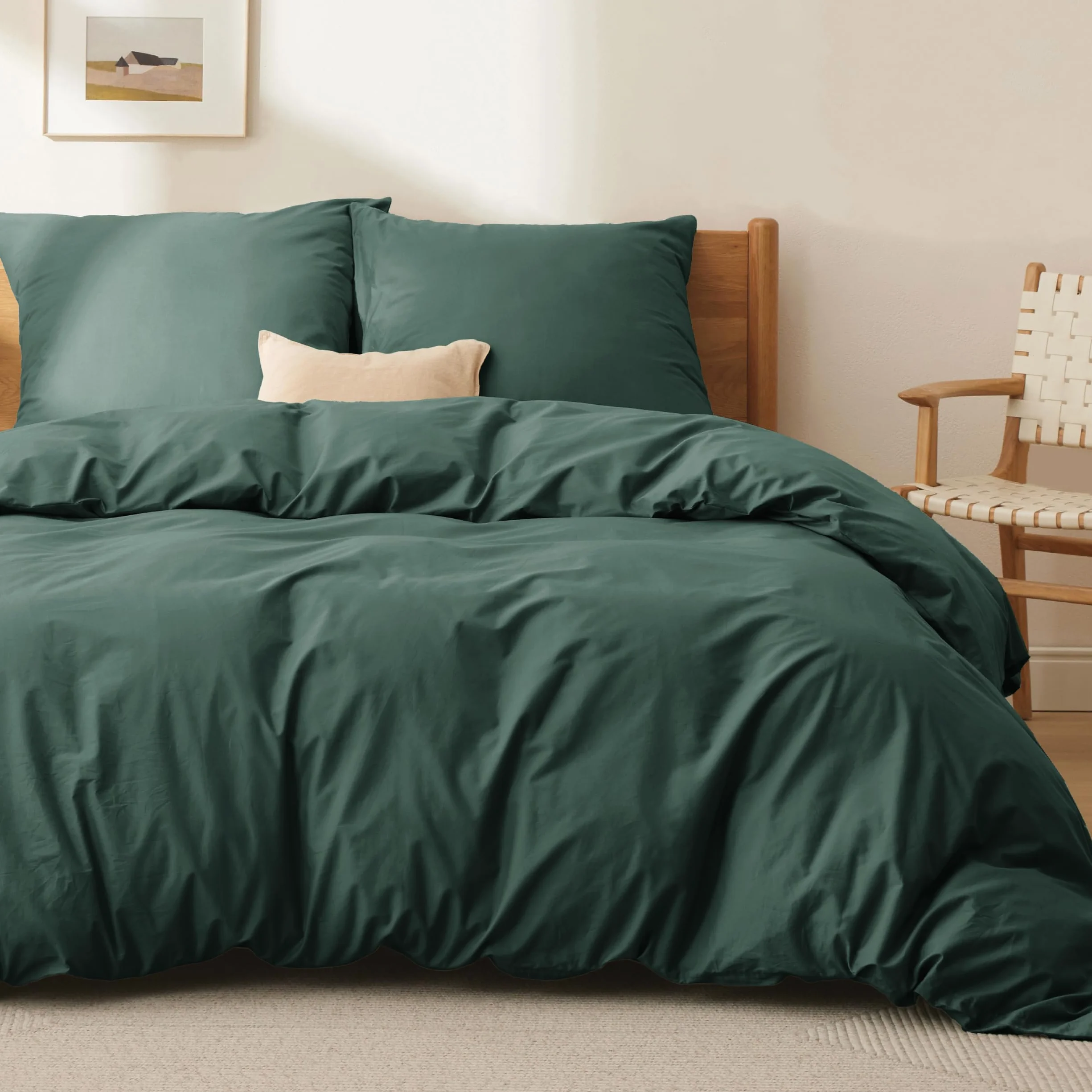 BEDSURE - 3-częściowy zestaw poszewek na kołdrę, bawełna, ciemnozielony, 200 x 200 cm, 2 poszewki na poduszki 80 x 80 cm, z certyfikatem ÖkoTEX i zamkiem błyskawicznym