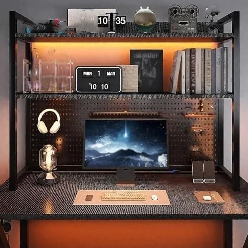 Dwupoziomowy organizer z półką na biurko do domowego biura i akademika - | Półka na biurko i stojak monitor z pegboardem Oszczędzające miejsce rozwiązanie(Black,3.6ft x 0.8ft x 2.95ft)