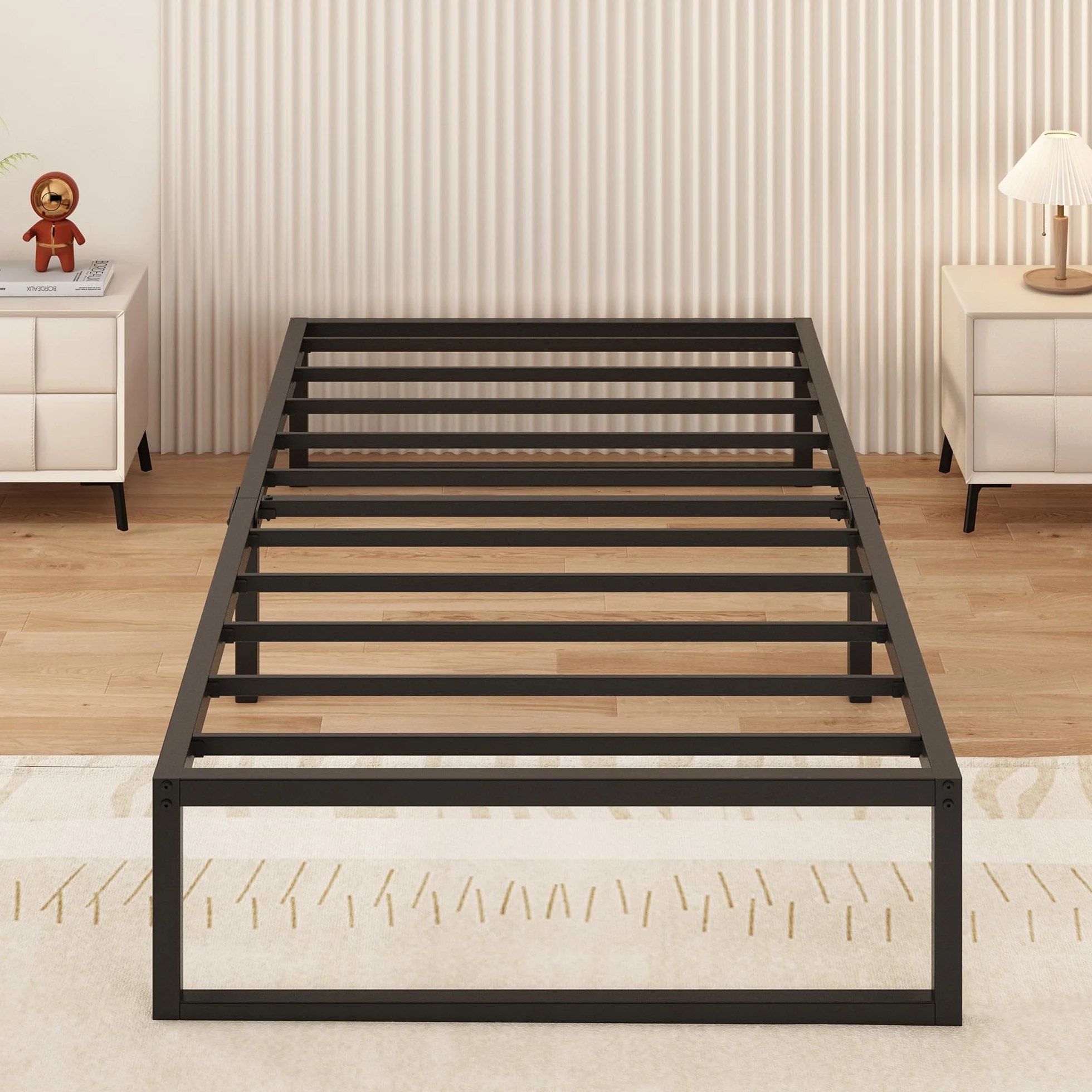 Yicensen Metalowe łóżko 90 x 200 cm ze stelażem metalowym, wysokość 35 cm, rama łóżka, łóżko pojedyncze, stabilny, łatwy montaż, czarne | Nośność 350 kg, wysokość 36 cm, cichy, łatwy montaż, nóżki antyderapants, czarne