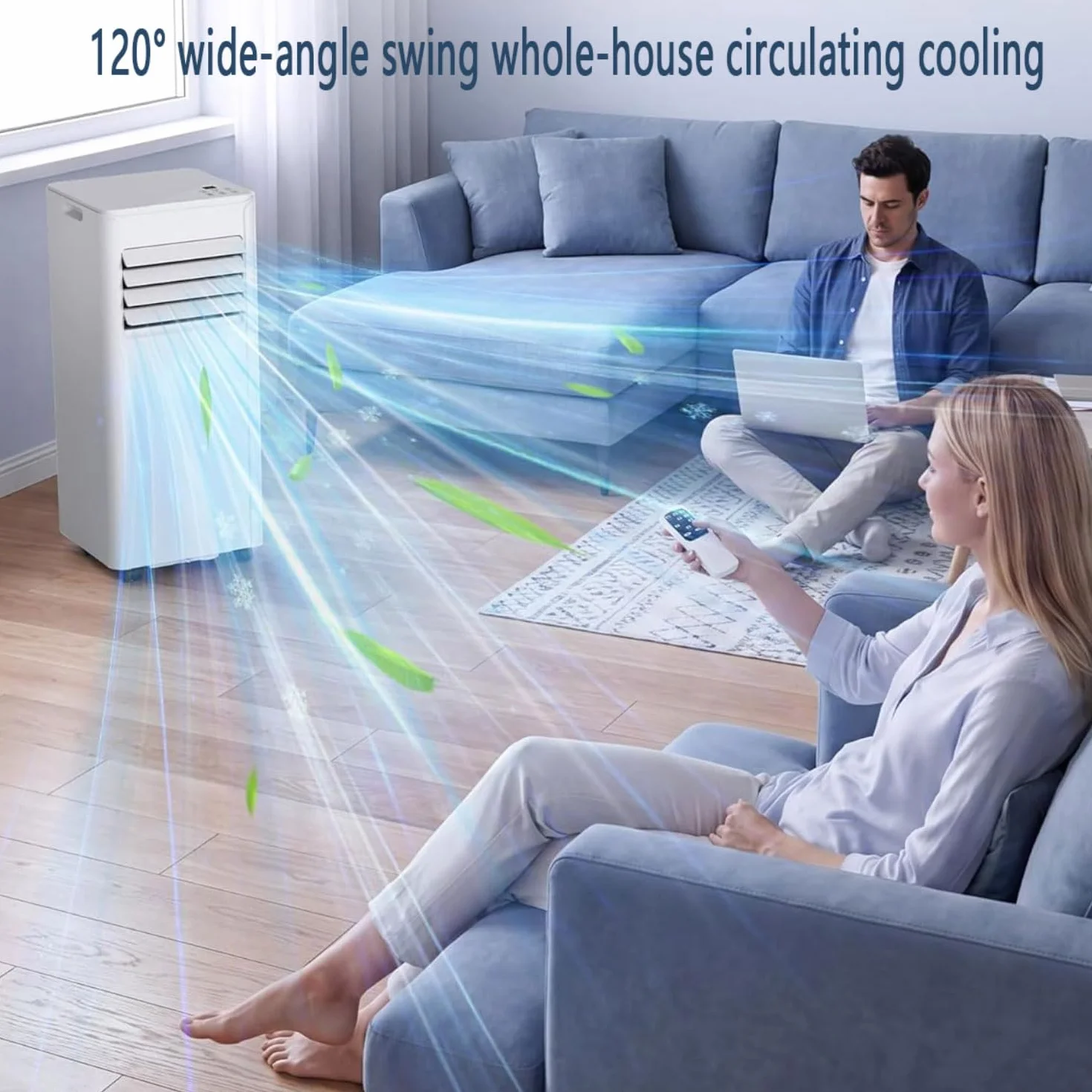 Przenośny klimatyzator 7000 BTU, chłodzi 350 m2, inteligentny klimatyzator z wentylatorem, osuszaczem, trybem uśpienia, timerem 24H, pilotem zdalnego sterowania i zestawem instalacyjnym