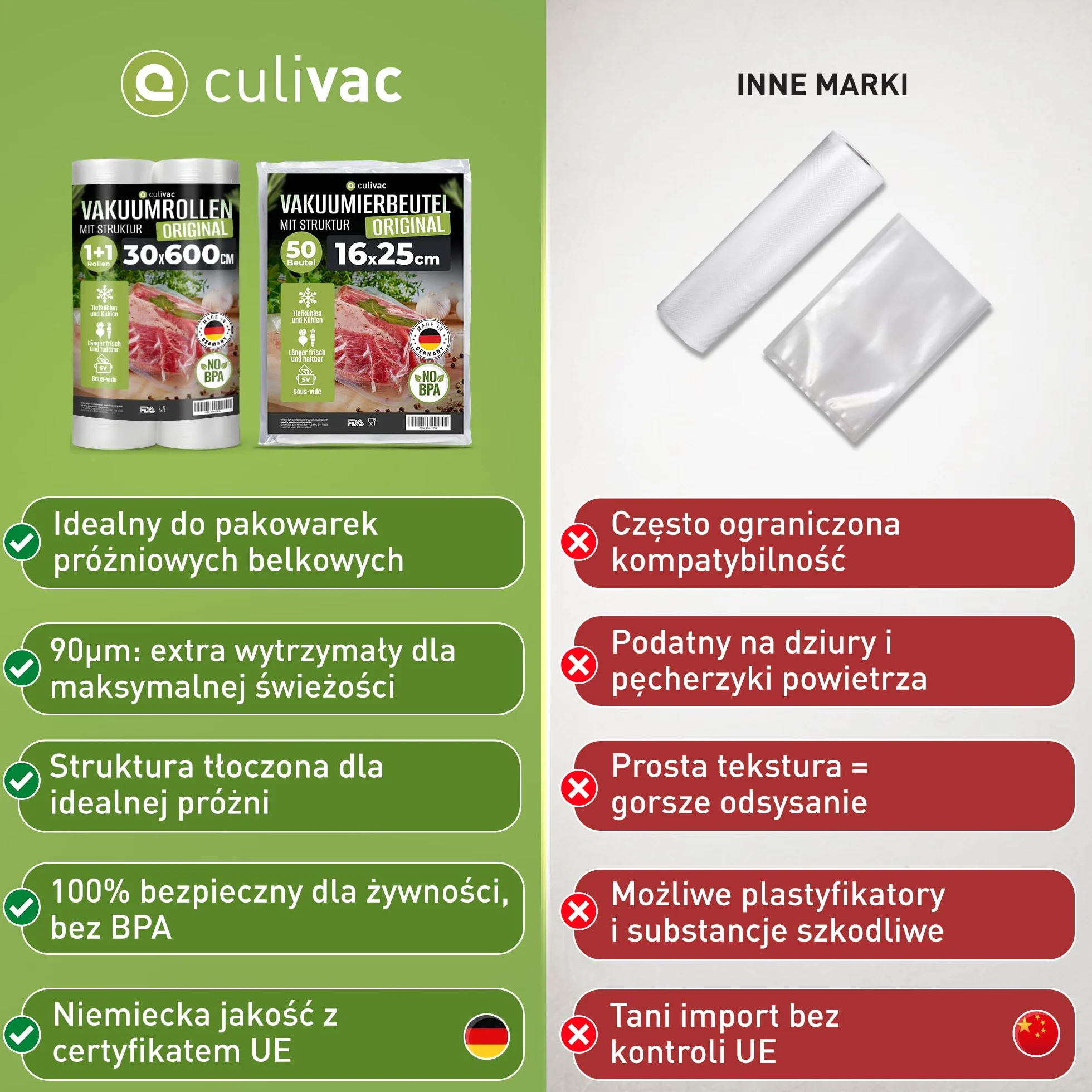 culivac 2 rolki folii 20 x 600 cm, oryginalne rolki próżniowe do zgrzewarki próżniowej, zgrzewarki próżniowej, nie zawiera BPA, folii próżniowej, rolki, worki próżniowe