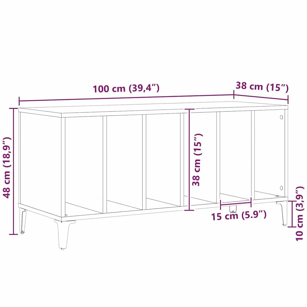 Hothingwell Szafka na płyty winylowe dąb czarny, 100 x 38 x 48 cm, szafka z płyty winylowej z luźnym schowkiem, minimalistyczny współczesny styl, do nowoczesnego salonu, stalowe nogi