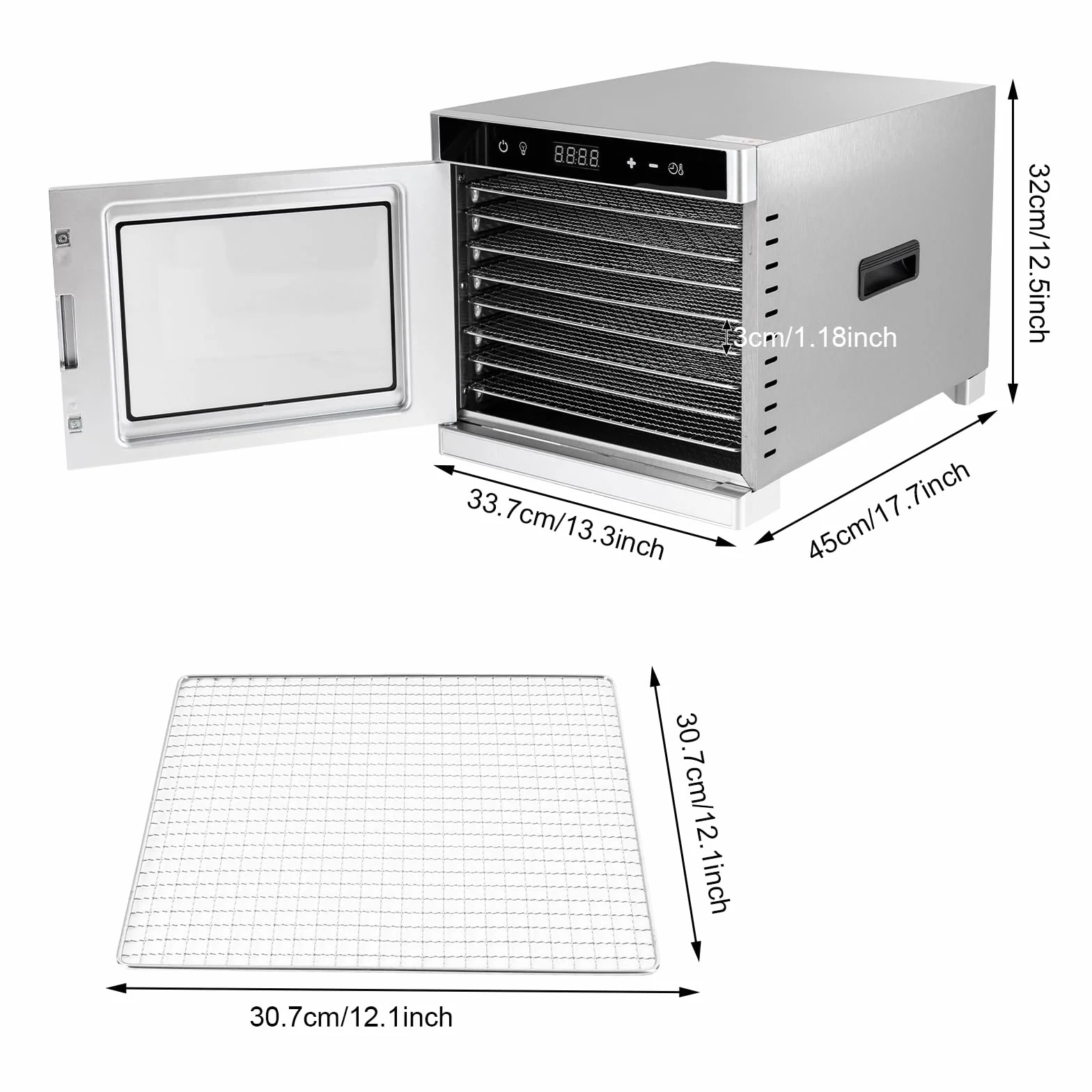 8-poziomowa suszarka do owoców, suszarka, warzyw, mięsa, timer, do żywności z tacami, do suszenia warzyw, owoców itp. 35-75℃ 700 W