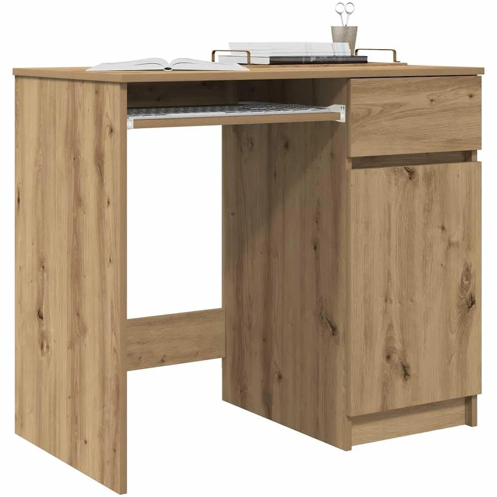 Biurko Artisan dąb drewnopochodny, 86 x 49 x 76 cm, z szufladą i drzwiami, uniwersalny stolik pod komputer do biura i biura domowego, meble do gabinetu z miejscem do przechowywania i
