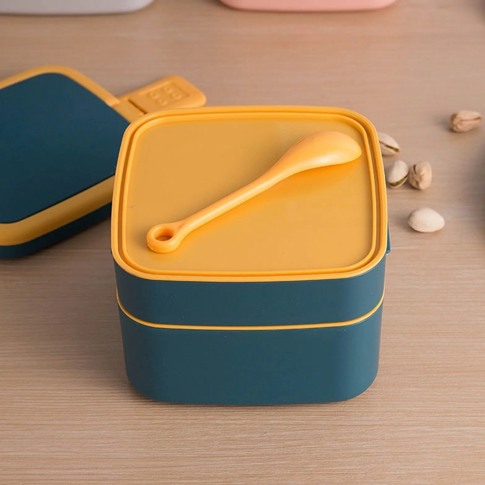 Pudełka Bento 1100ml Przenośne 2-warstwowe zdrowe pudełko na drugie śniadanie Pojemnik na jedzenie Kuchenka mikrofalowa Pudełka Bento na drugie śniadanie z wycięciem ，Pudełko ryżowe(C)