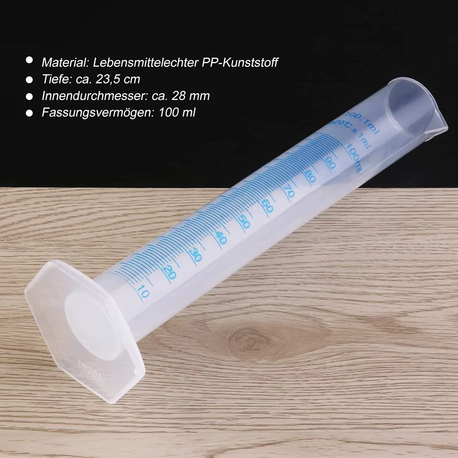 LATRAT Cylinder pomiarowy z tworzywa sztucznego, przezroczysty, 100 ml, tworzywo sztuczne (100 ml)