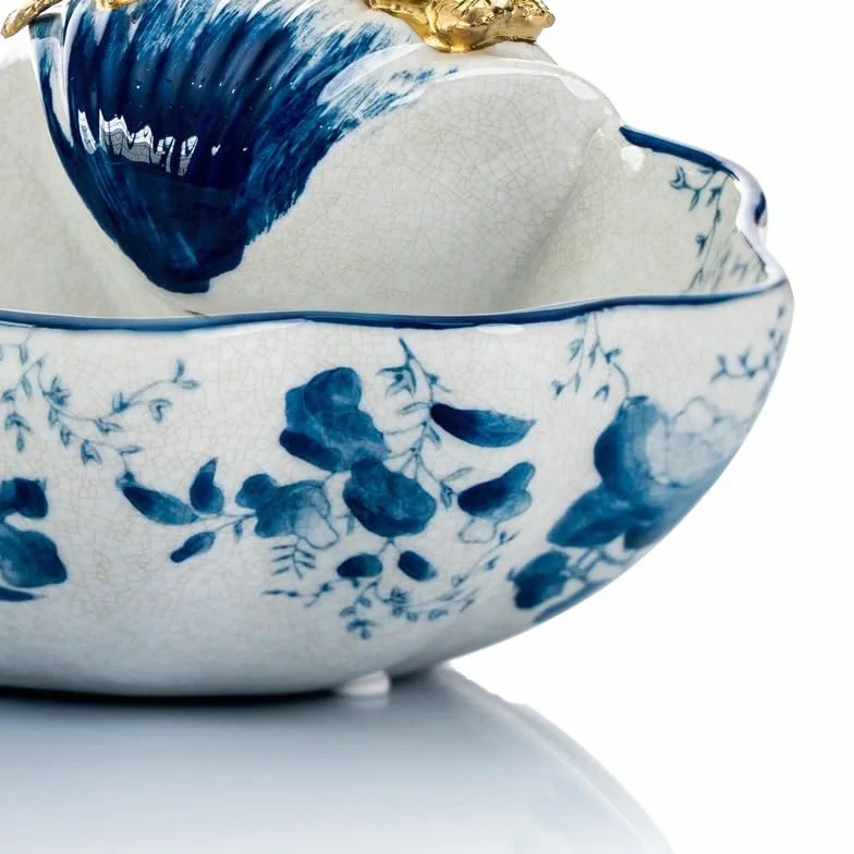 Talerz do serwowania owoców talerz na cukierki niebieski i biały ceramiczny mały talerz na owoce salon stolik kawowy talerz na przekąski dekoracja wejścia prezent talerz na owoce talerze