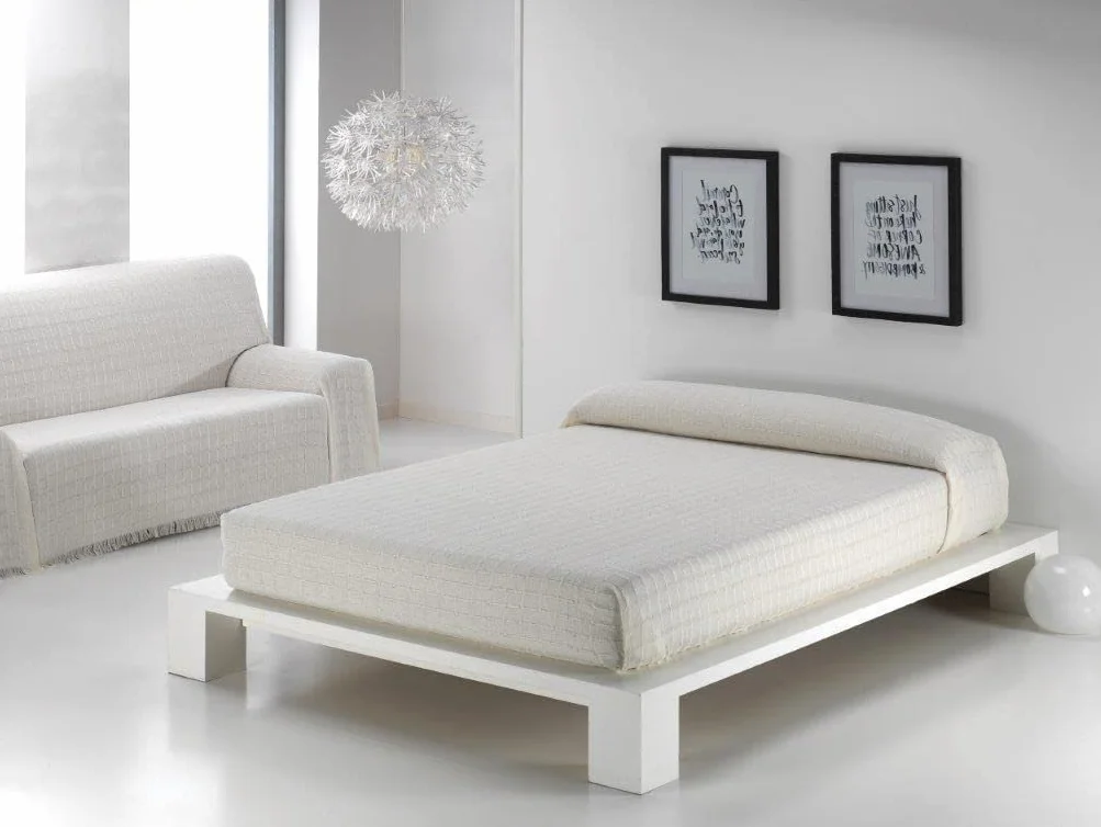 Uniwersalne narzuty - 230 x 260 cm - kratka w kolorze ecru - narzuty na kanapę w kratę - narzuty na łóżko - nowoczesne narzuty na łóżko - Syropy