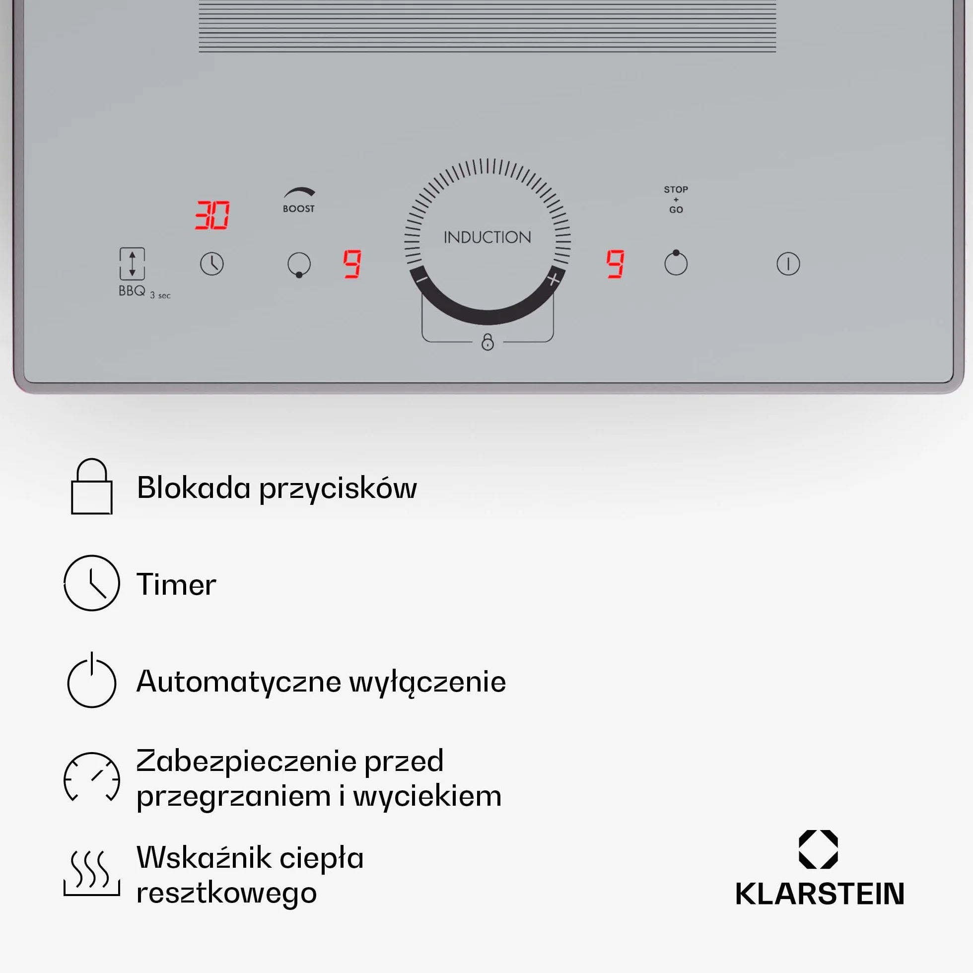 Klarstein Delicatessa 30 Flex płyta indukcyjna - 30cm, 2-strefowa płyta do zabudowy, 3500W ThermoBoost, sterowanie dotykowe, timer i blokada rodzicielska, białe szkło ceramiczne