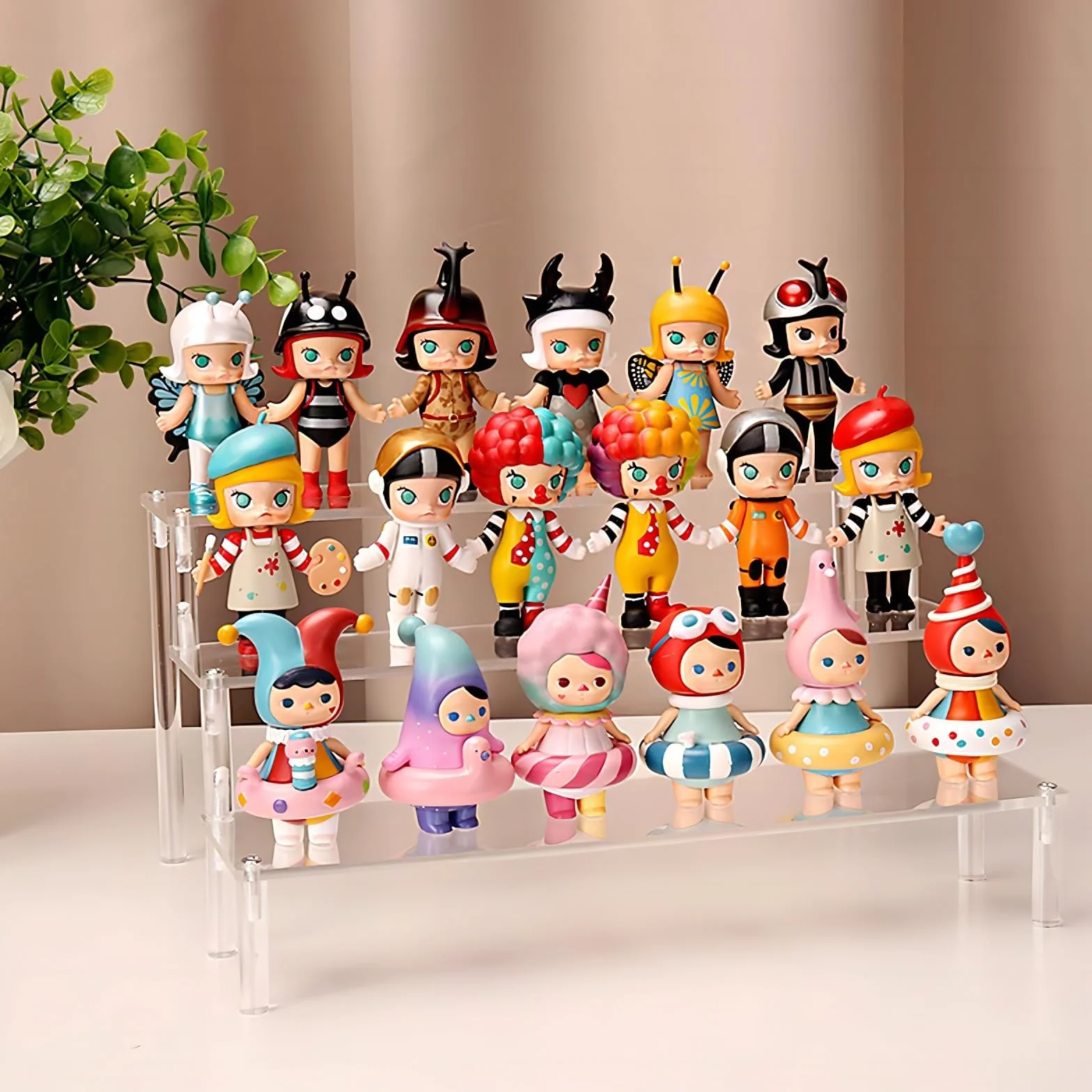 3-poziomowy stojak schodowy z akrylu, witryna do kolekcjonowania figurek pop, przezroczysty uchwyt figurki do prezentacji figurek, lakier do paznokci, lalka, kosmetyki (30 x 21 x 14,5 cm)