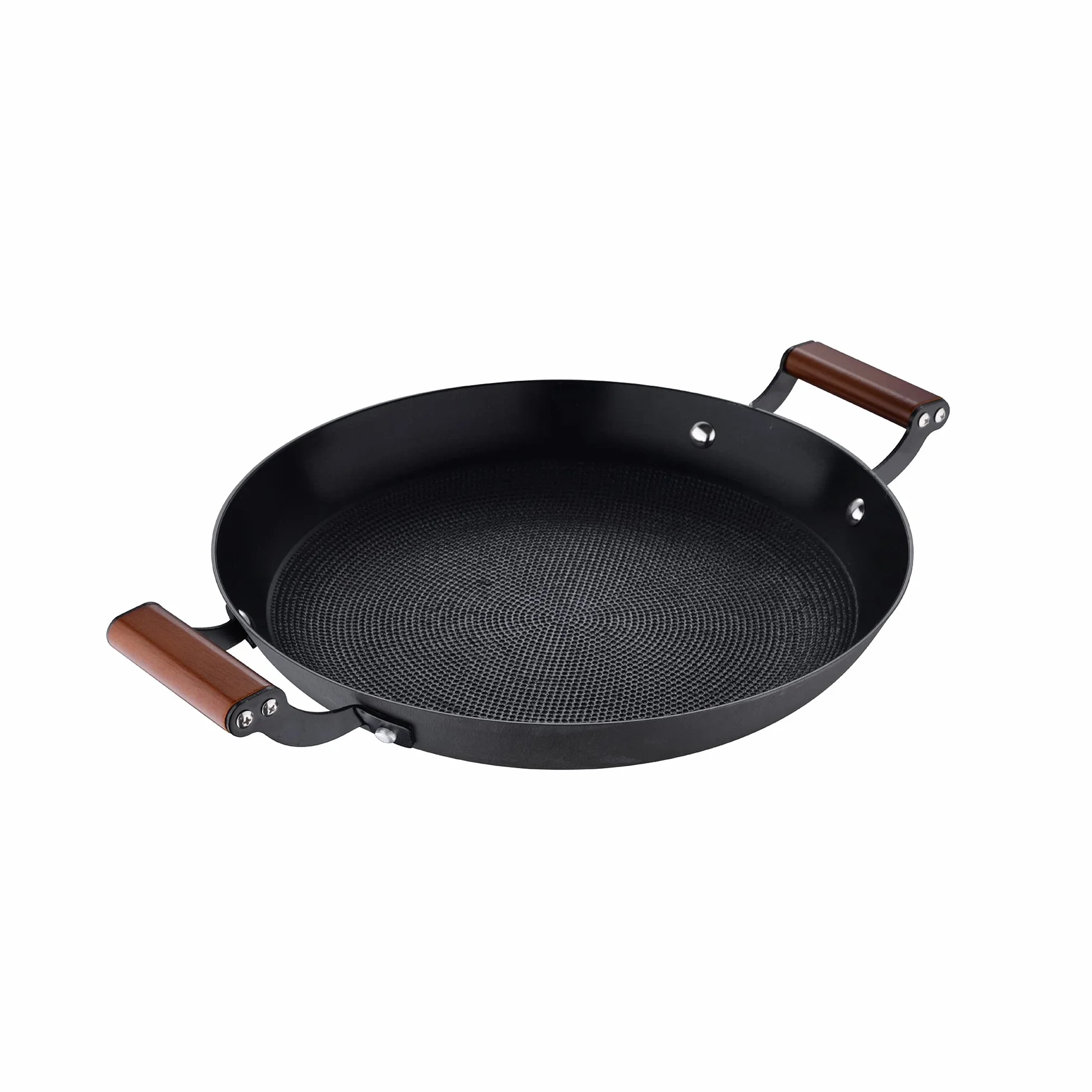 Masterpro Odin 28 cm okrągły grill, nieprzywierający, ergonomiczne uchwyty z drewna akacjowego, idealny do gotowania na grillu, kompatybilny z indukcją i piekarnikiem, bez toksycznych produktów