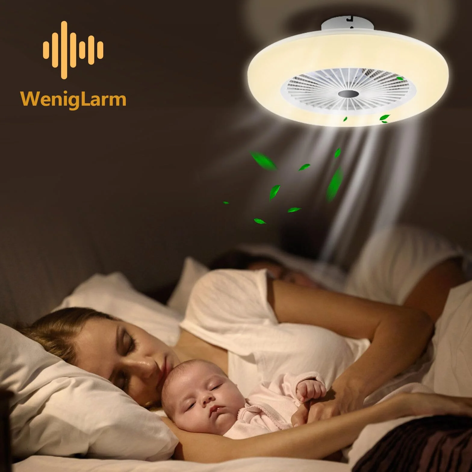 Wentylator sufitowy z oświetleniem, cichy, średnica 55 cm, lampa sufitowa z wentylatorem, możliwość ściemniania, aplikacja i pilot zdalnego sterowania, 6-biegowy, timer, do sypialni, salonu