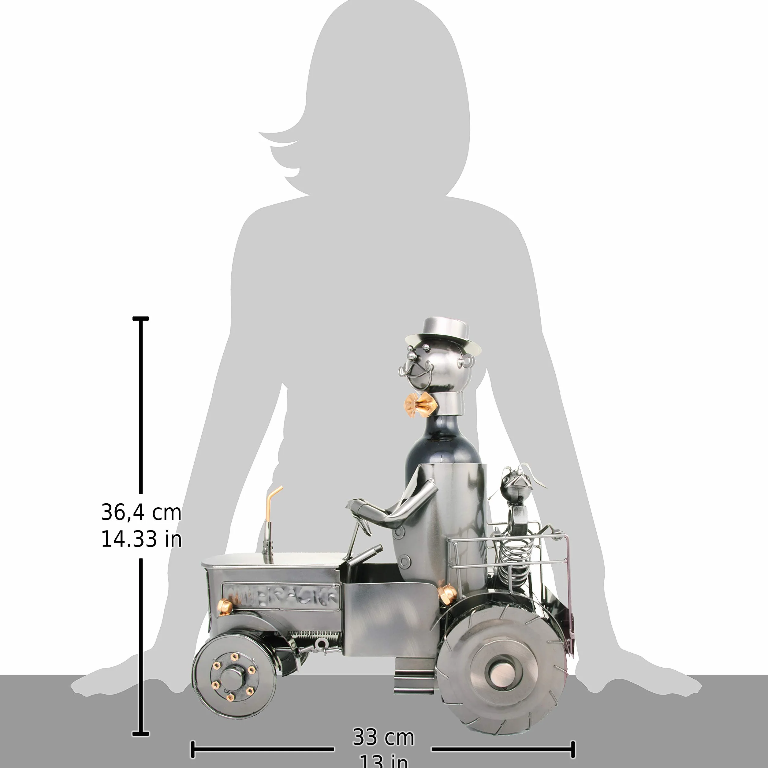 BRUBAKER Stojak na Butelkę Wina Traktor z Kierowcą I Psem - Deco Traktor Obiekt z Metalu - Stojak na Butelki z Kartką z Życzeniami dla Wina Prezent