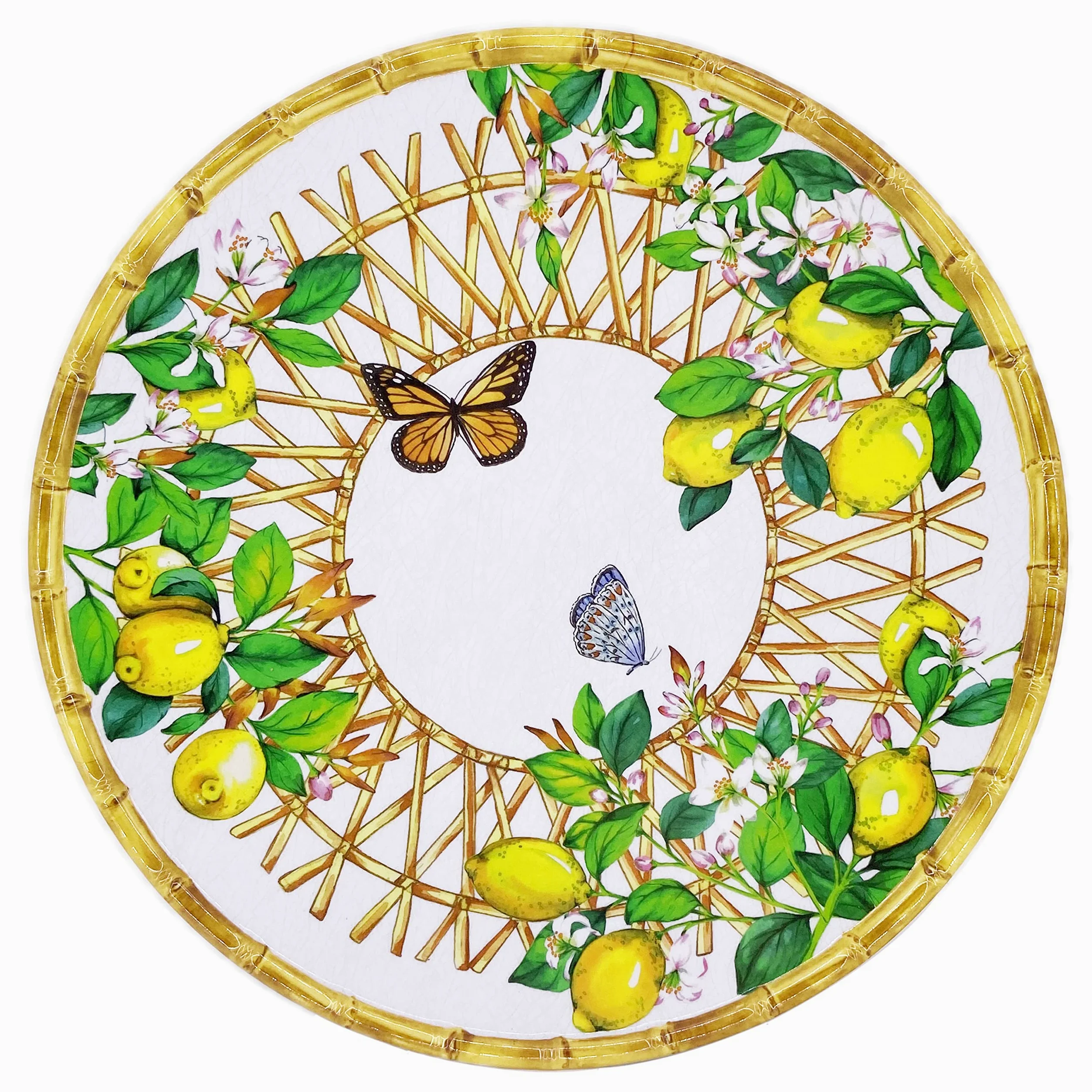 Les Jardins de la Comsse. - Okrągłe naczynie prezentacyjne z melaminy - Capri - 35,5 cm - Limonki - prawie nietłukący zestaw naczyń MelARTmine